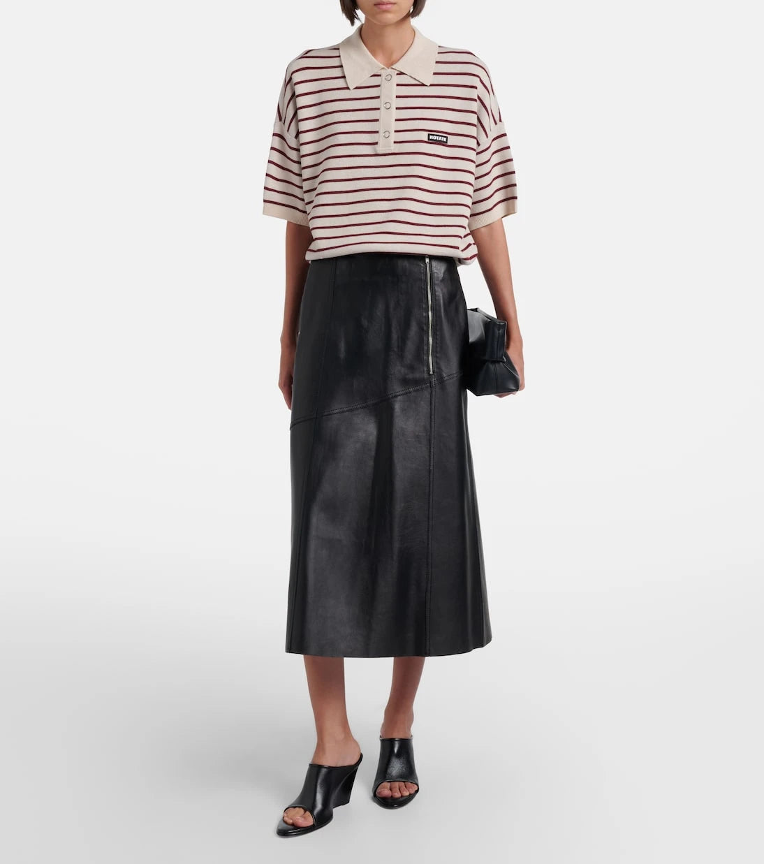 Rotate - Striped knitted polo shirt