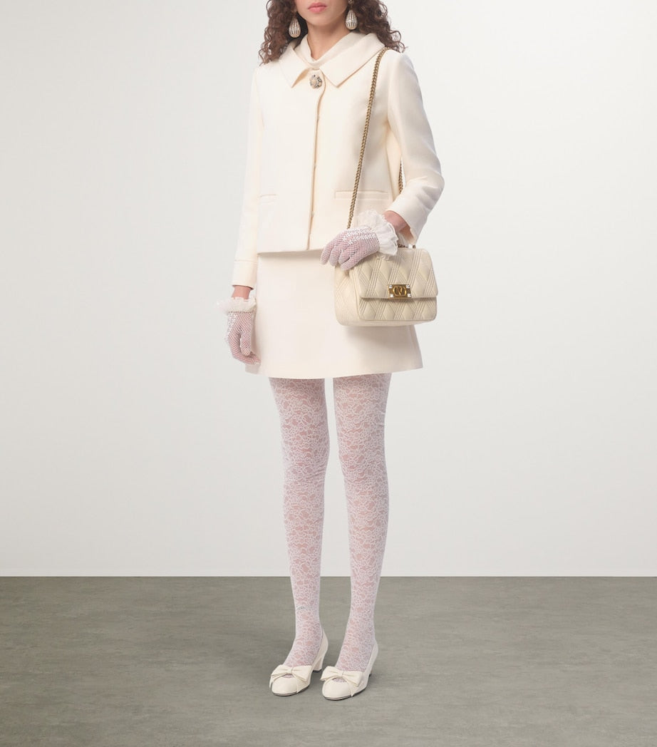 Valentino Ivory Virgin Wool-Silk Mini Skirt