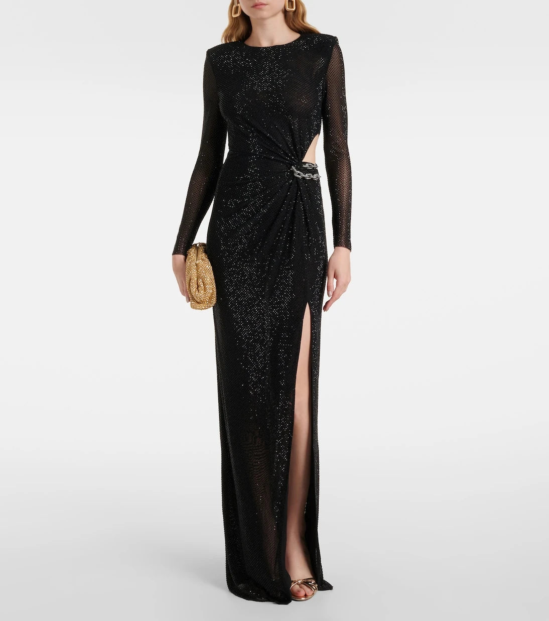 Self-Portrait - Rhinestone-embellished mesh maxi dress