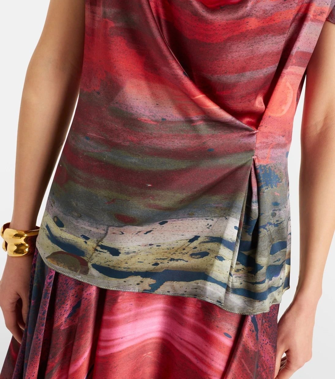 Roksanda - Printed draped silk satin top