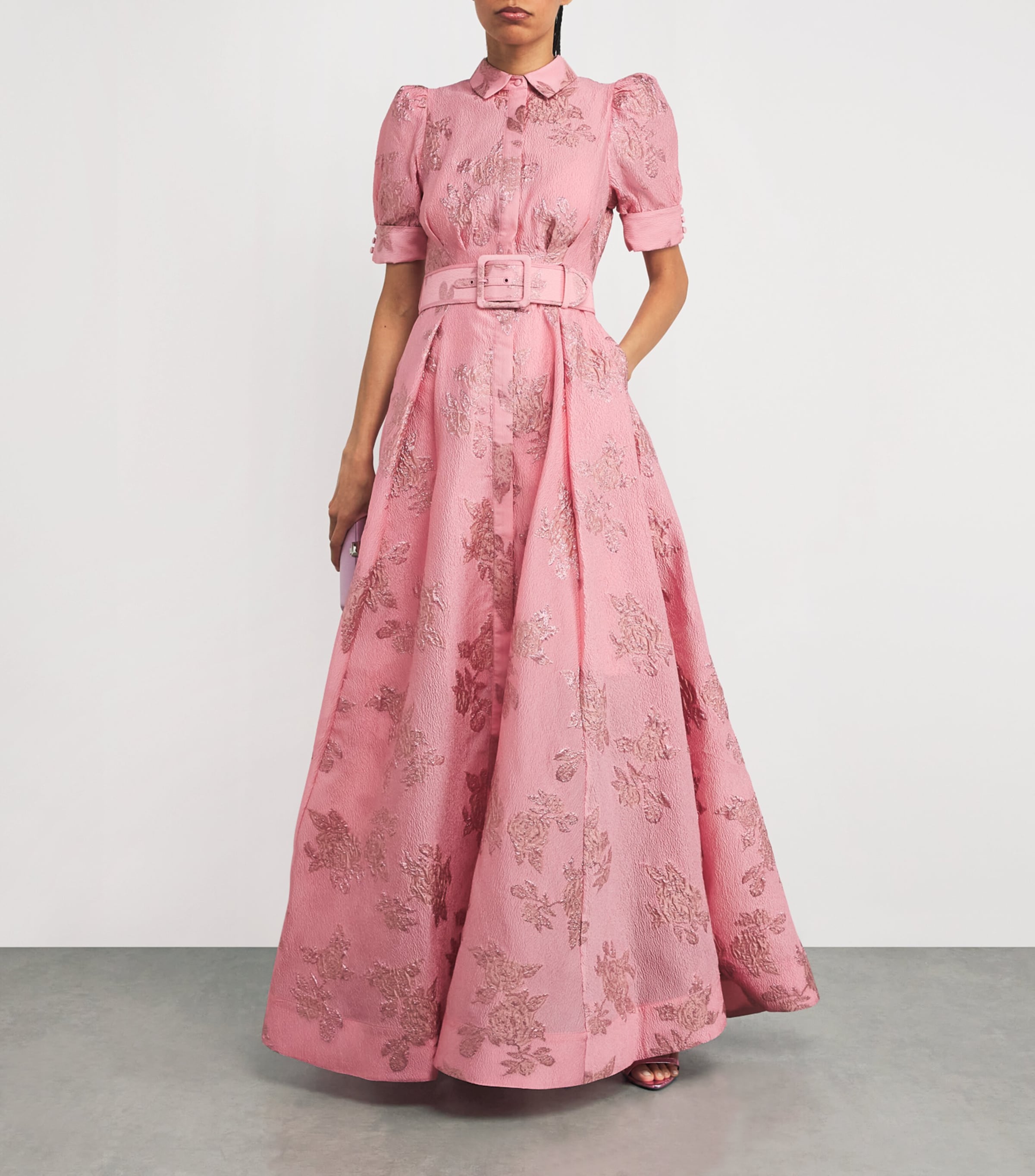 Rebecca Vallance Pink Belted Annette Button Gown