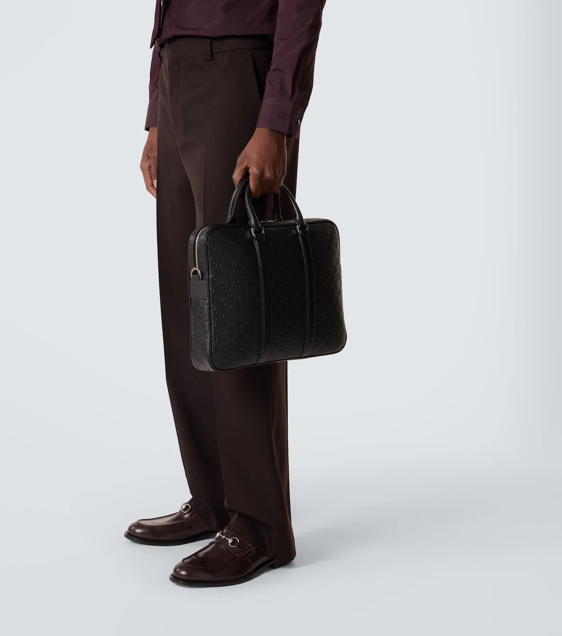 Gucci - GG Emblem debossed leather briefcase
