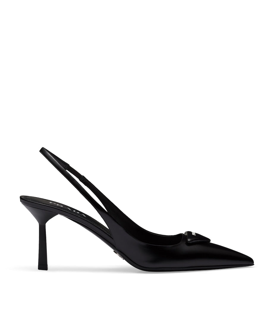 Prada Black Brushed Leather Slingback Pumps 75