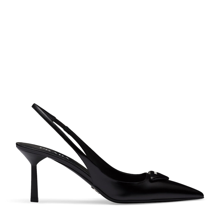 Prada Black Brushed Leather Slingback Pumps 75