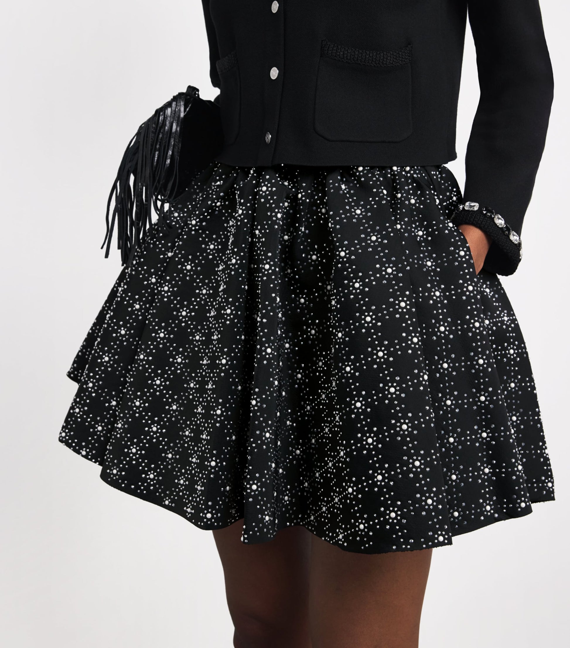 Maje Black Embellished Mini Skater Skirt