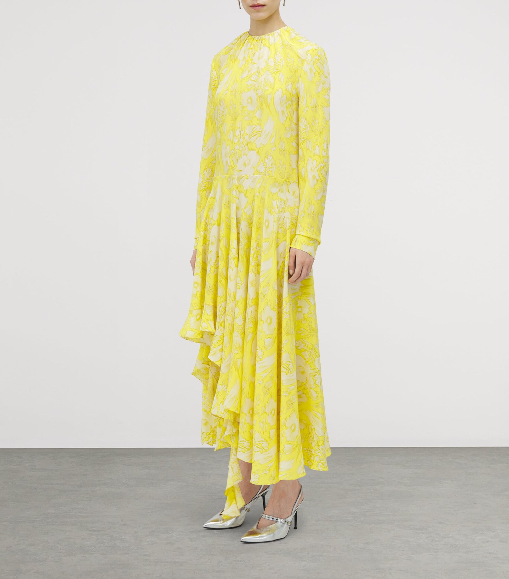 McQueen Gold Silk Floral Maxi Dress