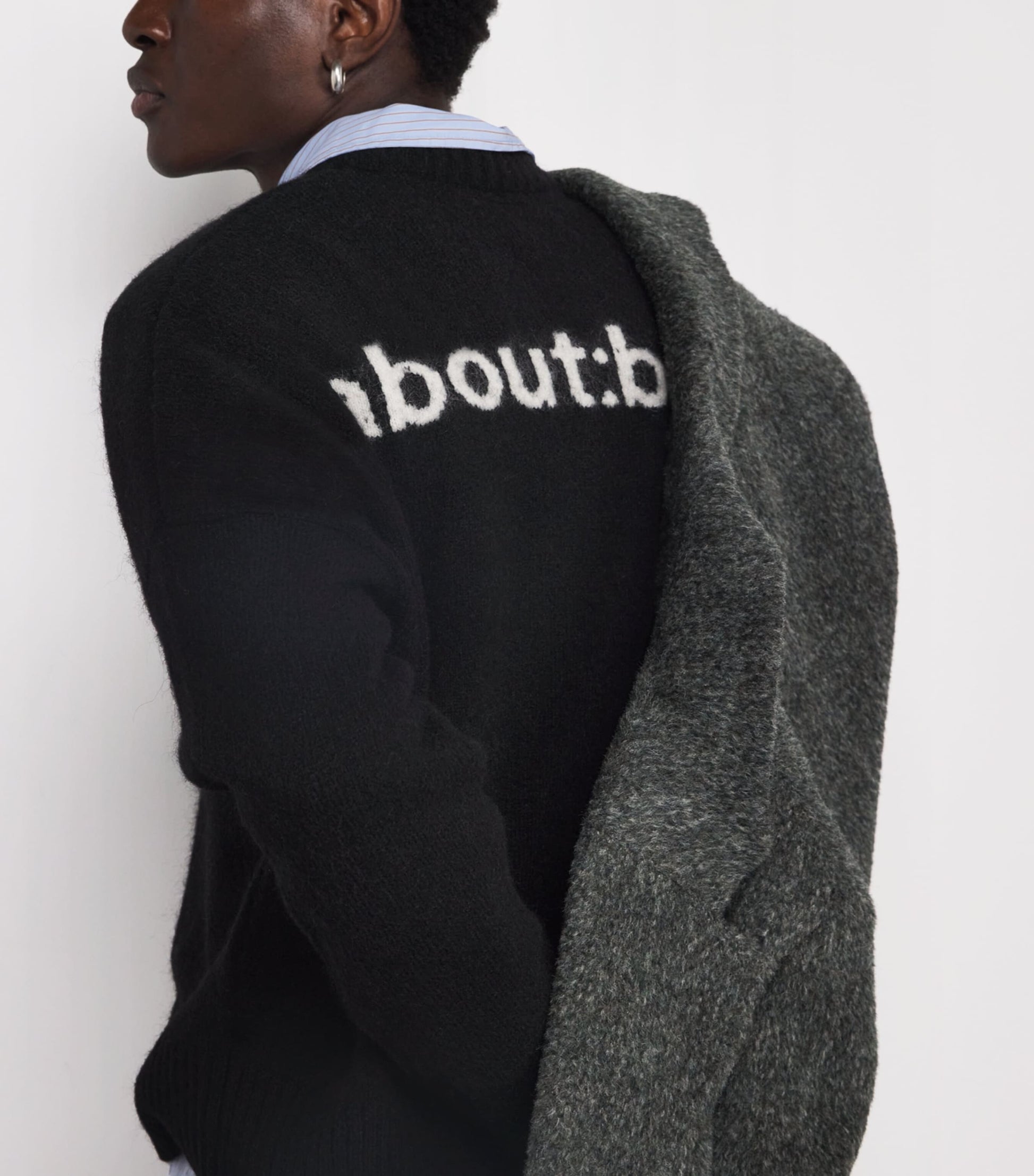 Wool-Blend Back Logo Sweater BLACK/ECRU