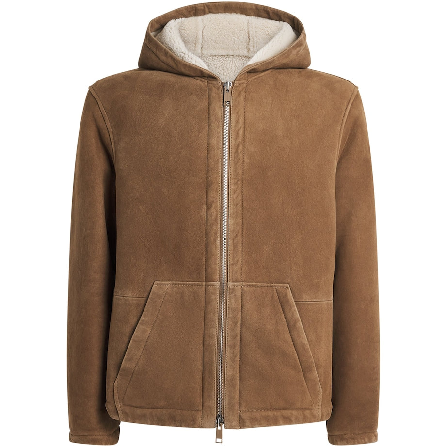 Yves Salomon Beige Shearling Reversible Hooded Jacket