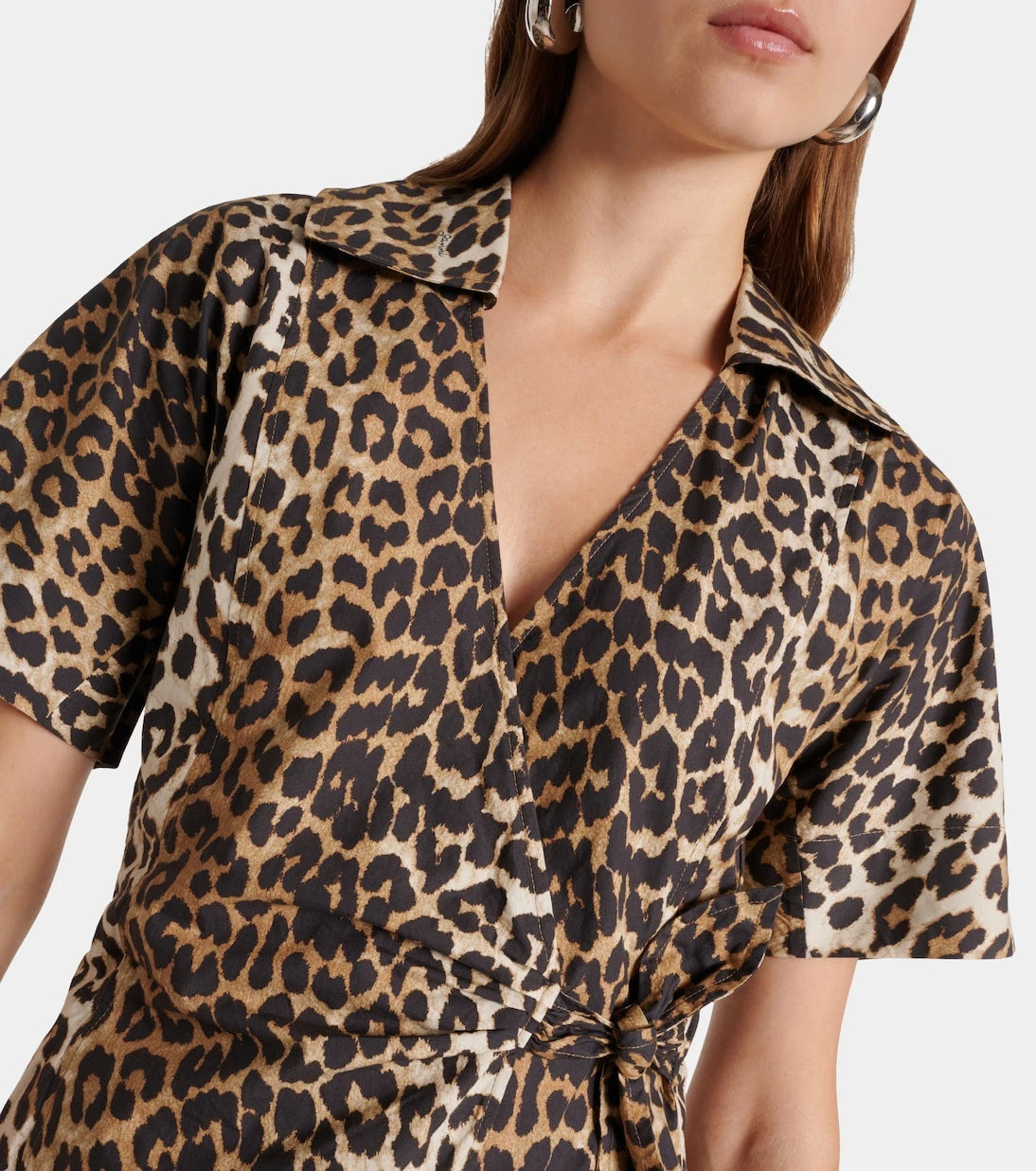 Ganni - Leopard-print cotton wrap dress