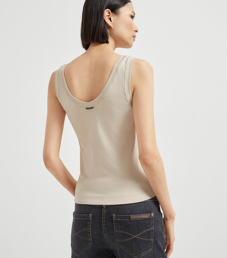 Brunello Cucinelli Beige Stretch-Cotton Ribbed Tank Top
