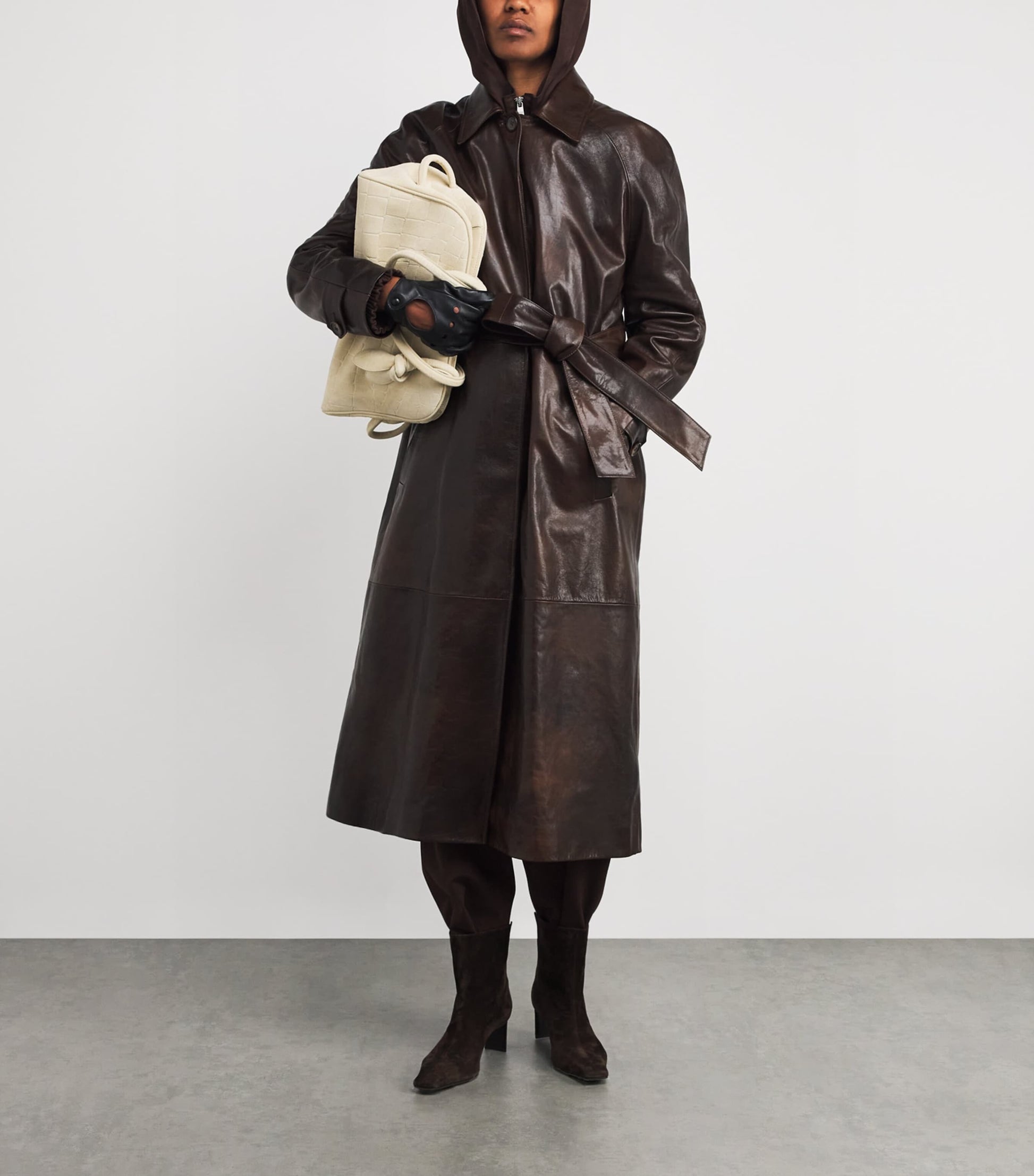 Leather Belted Trench Coat