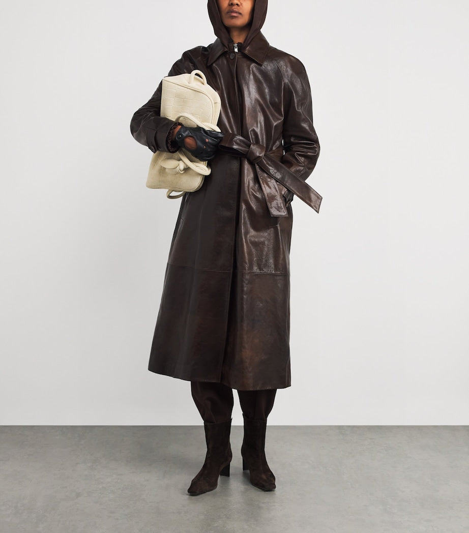 Leather Belted Trench Coat BROWN