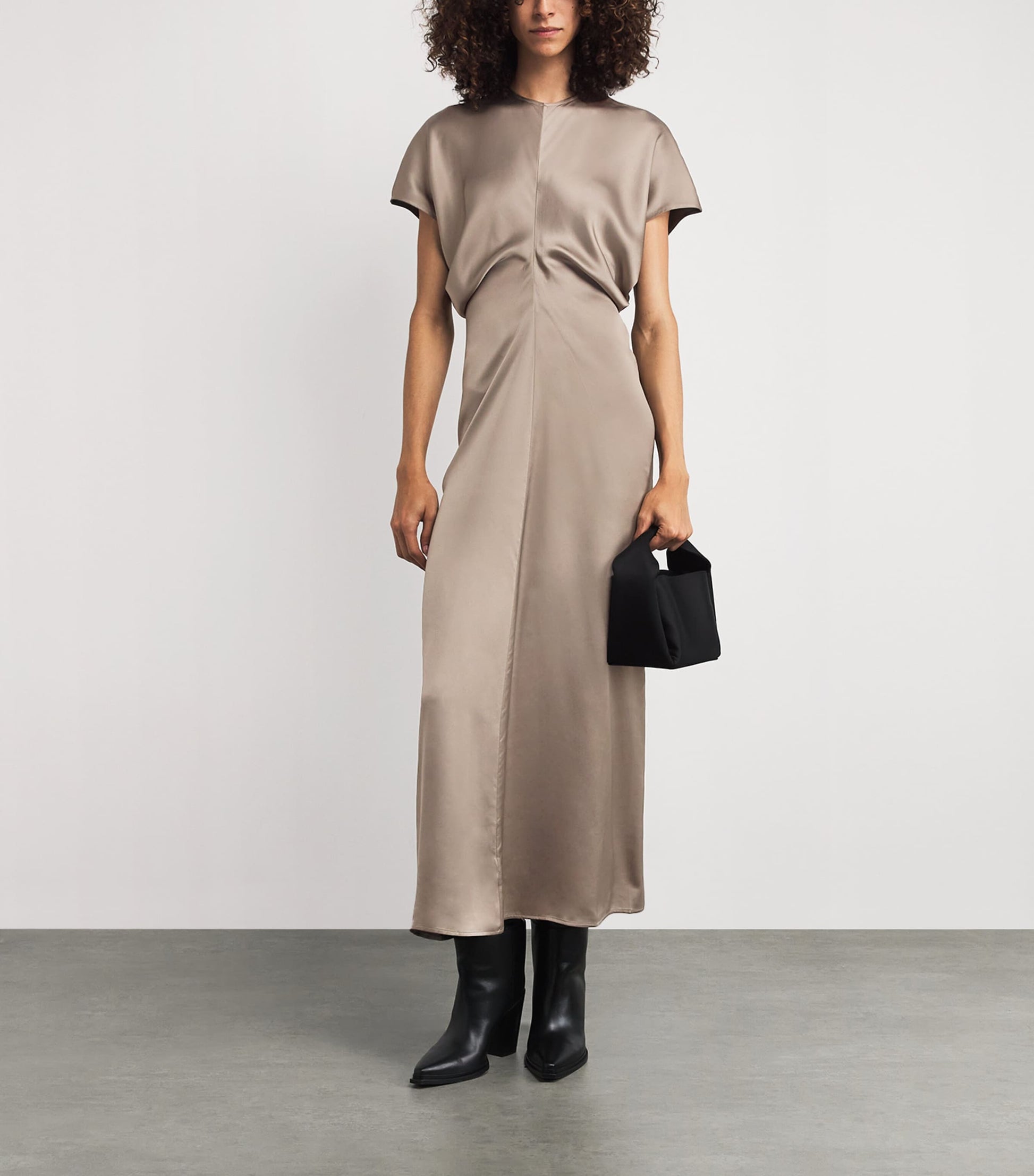 Toteme Beige Satin Slouch-Waist Midi Dress