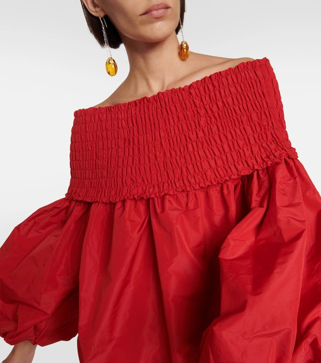 Patou - Smocked off-shoulder crêpe minidress