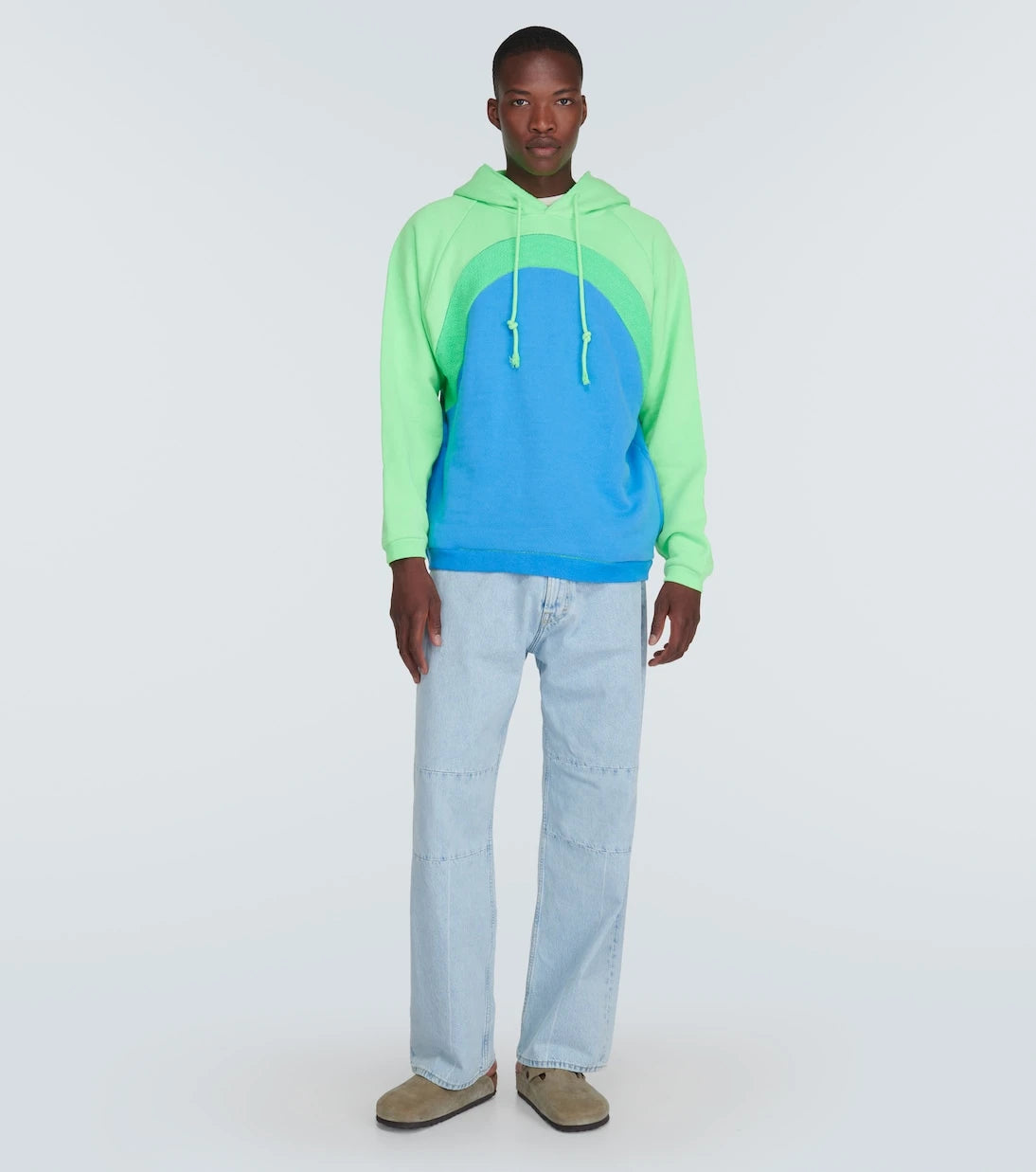 ERL - Rainbow bouclé trimmed cotton hoodie