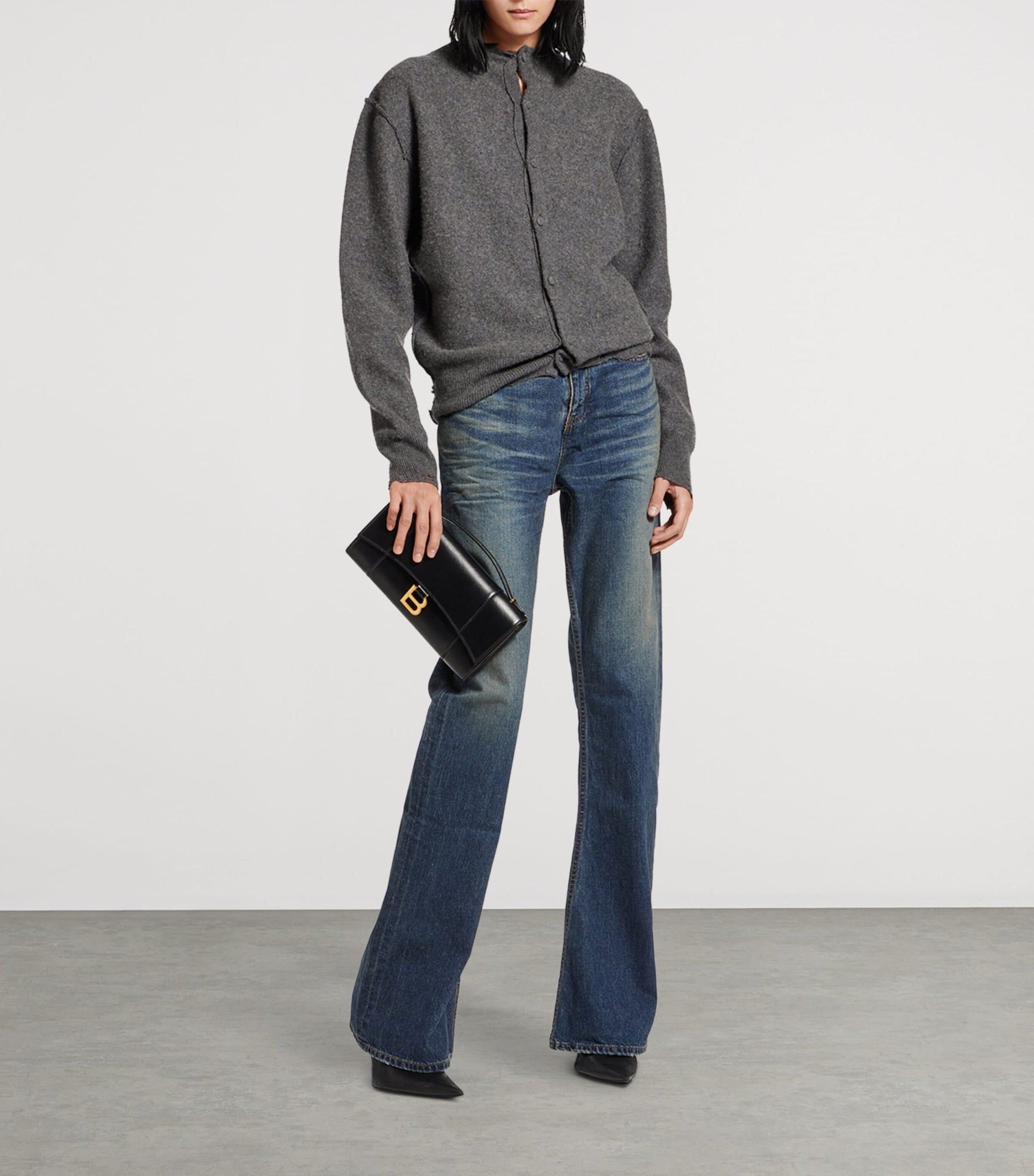 Balenciaga Black Leather Hourglass Pochette Bag