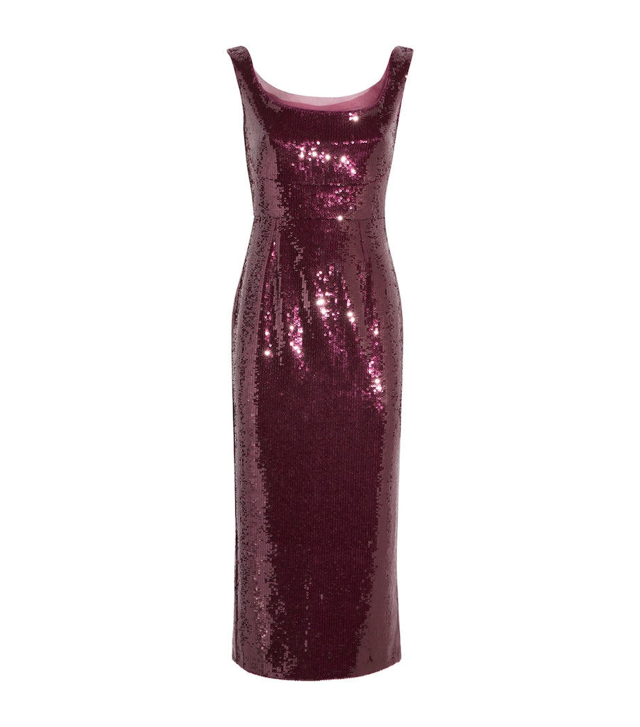 Roland Mouret Burgundy Sequin-Embellished Midi Dress