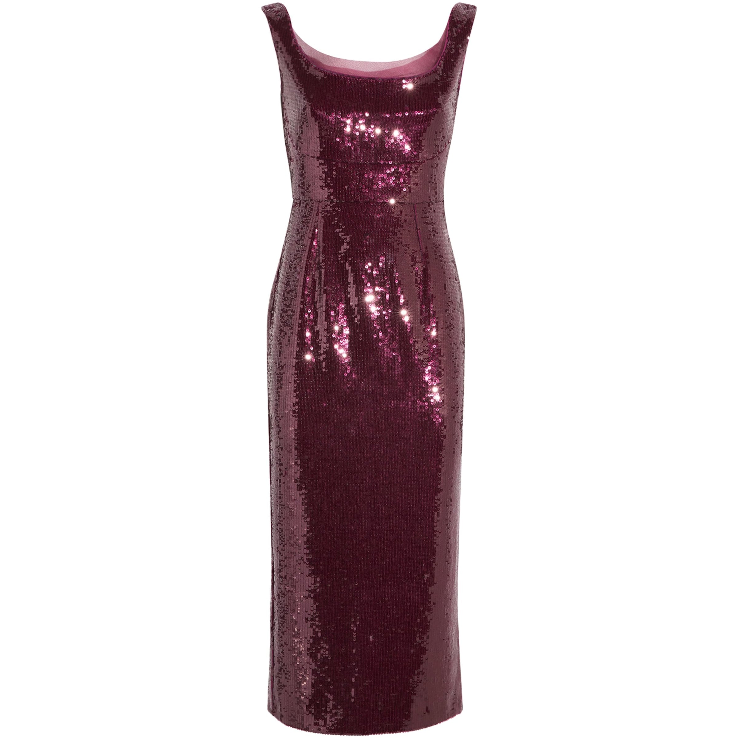 Roland Mouret Burgundy Sequin-Embellished Midi Dress