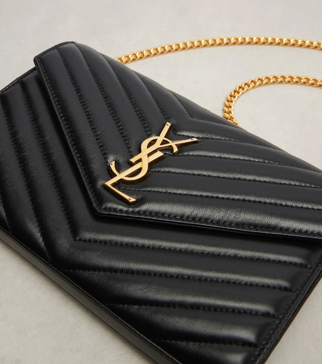 Saint Laurent - Cassandre matelassé leather wallet on chain