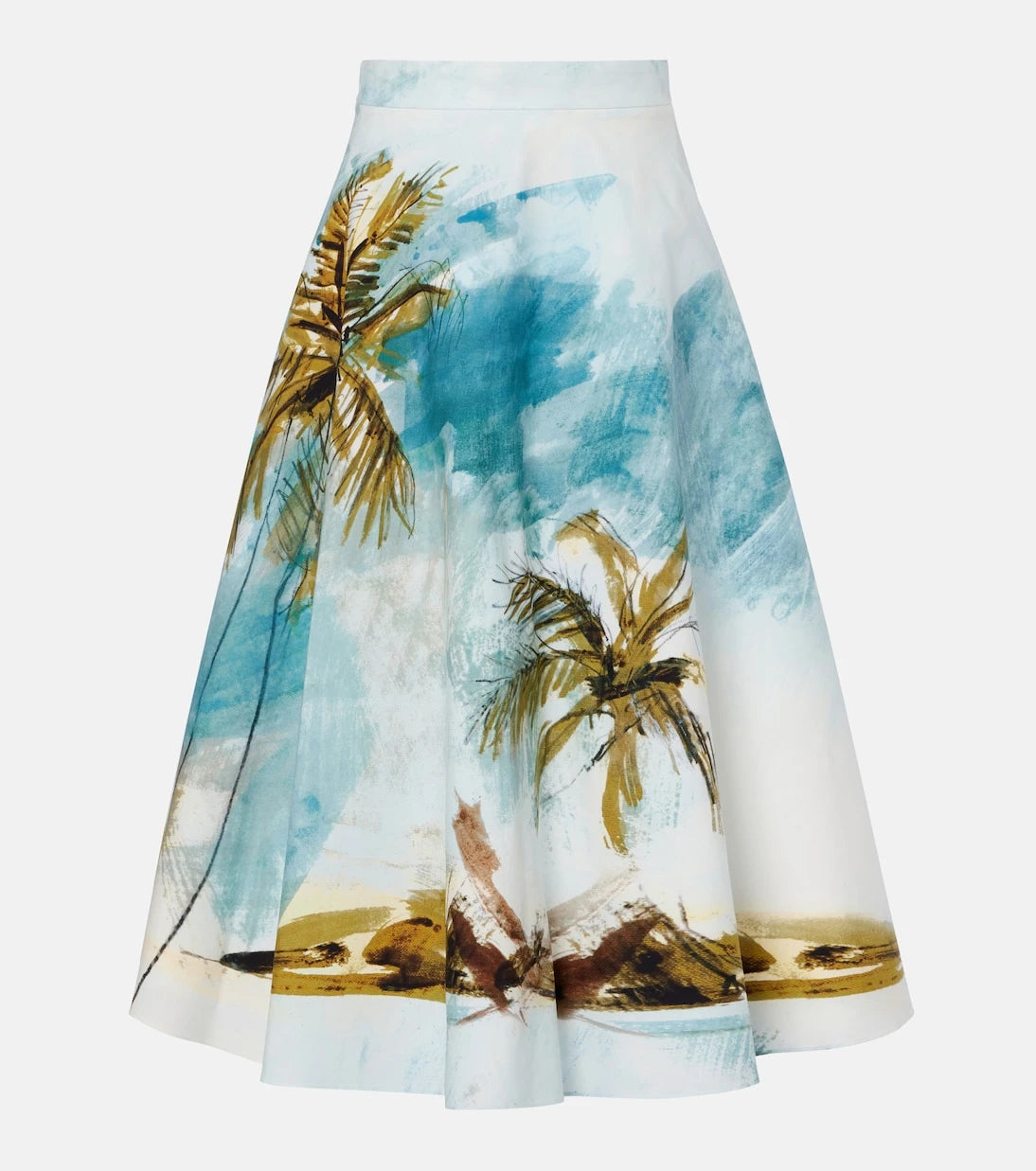 Oscar de la Renta - Printed cotton-blend poplin midi skirt