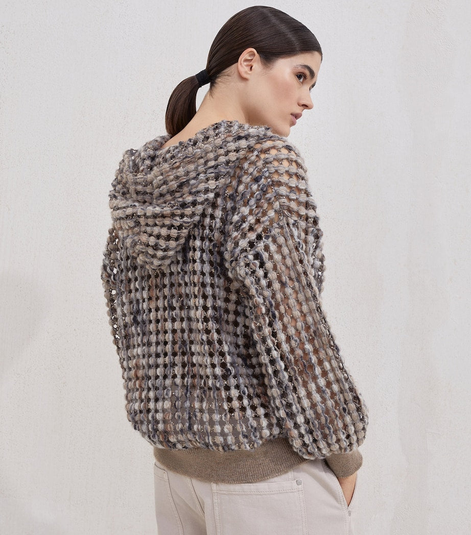 Brunello Cucinelli Black Net-Embroidered Zip-Up Hoodie