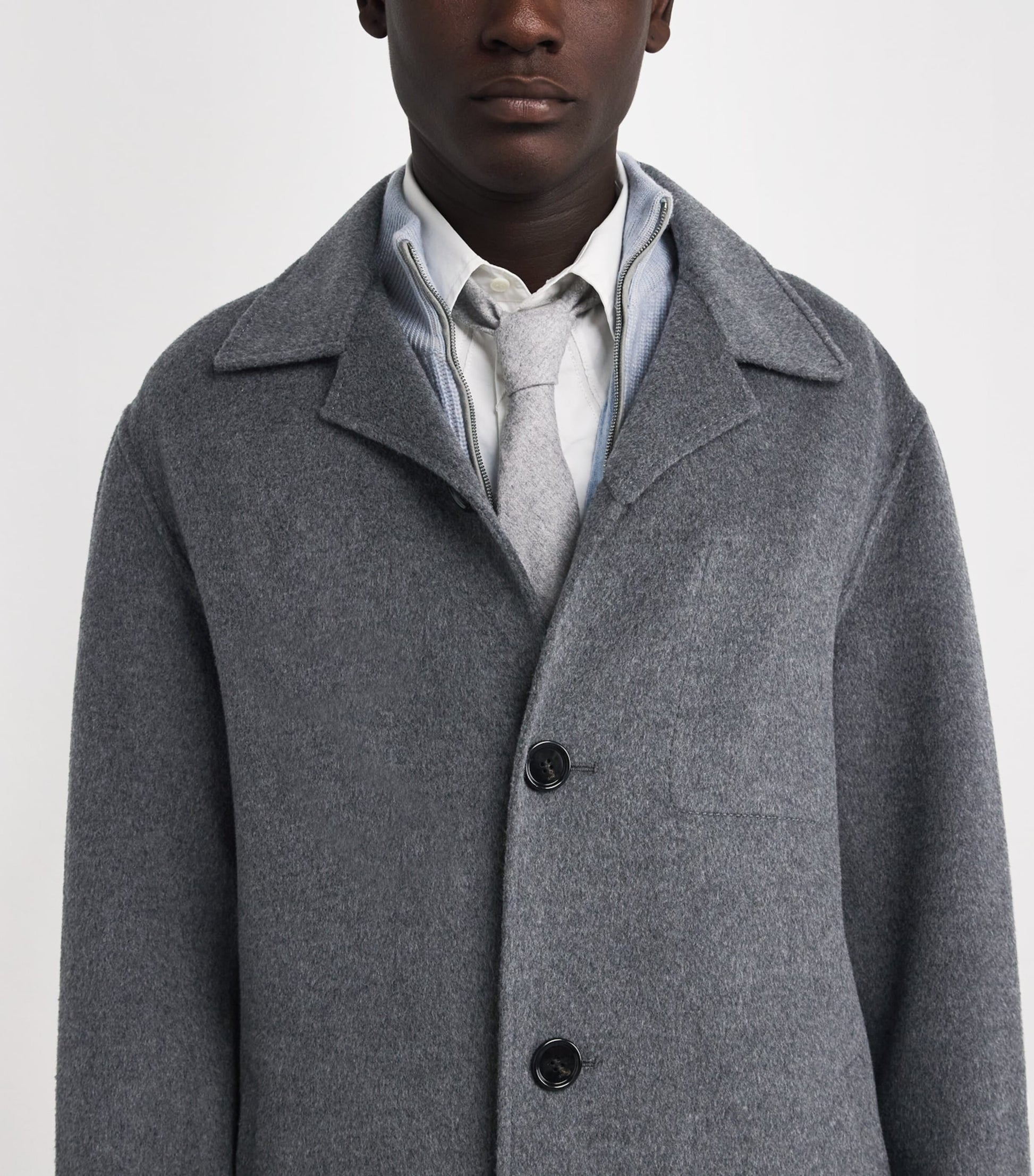 AMI Paris Black Wool-Cashmere Overcoat