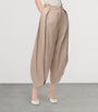 LOEWE Beige Cotton-Silk Draped Barrel-Leg Trousers