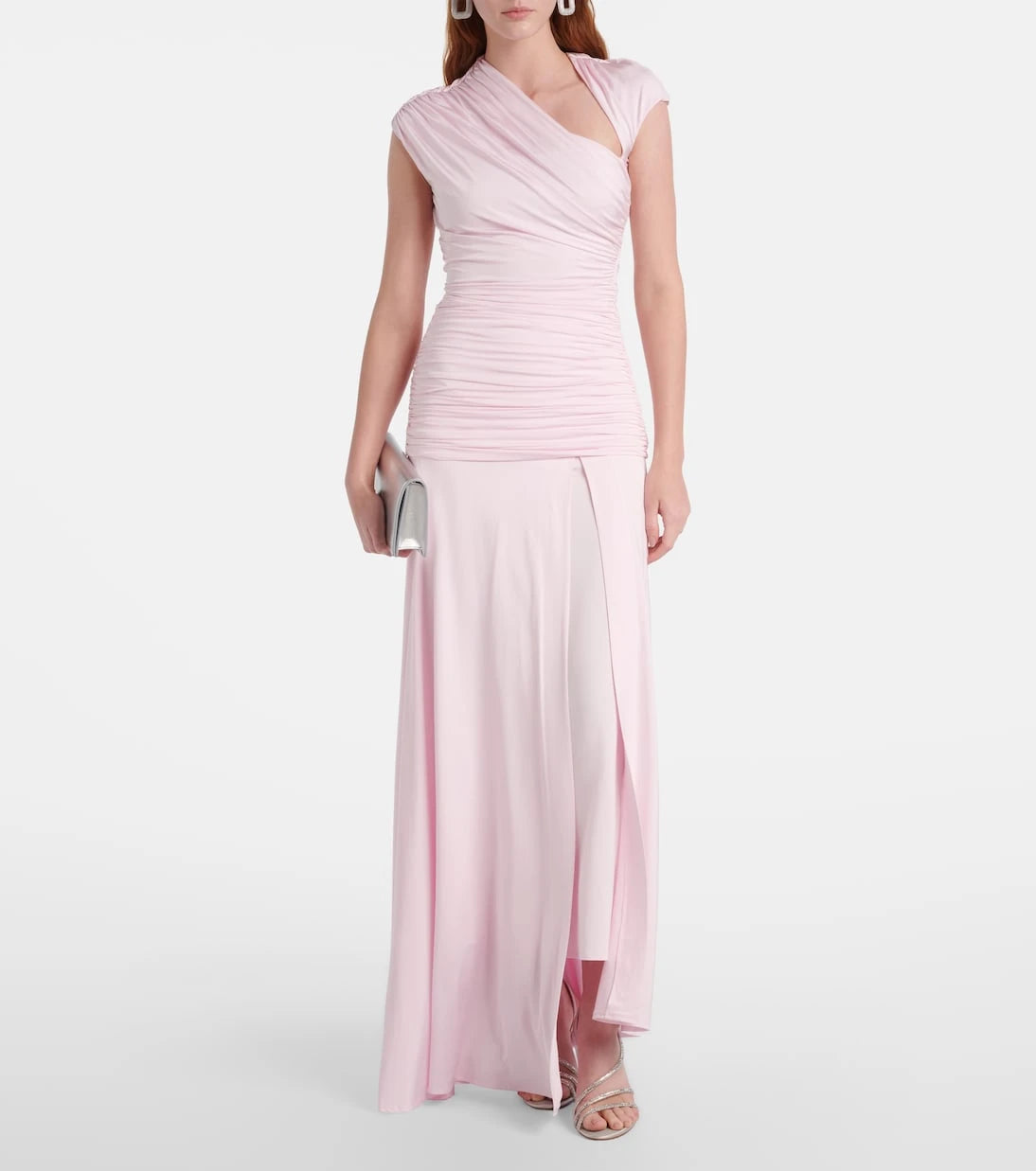 Self-Portrait - Ruched asymmetric jersey maxi dress