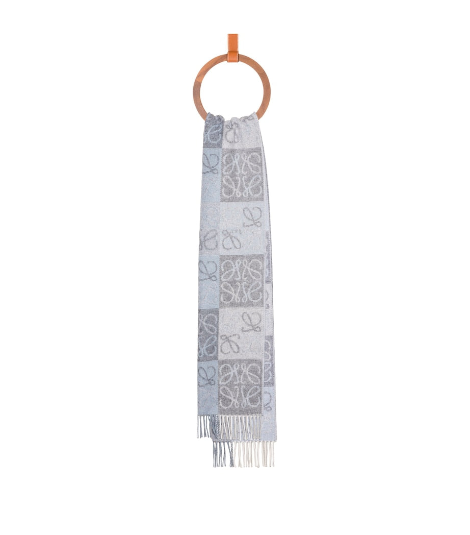 LOEWE Blue Wool-Cashmere Anagram Scarf