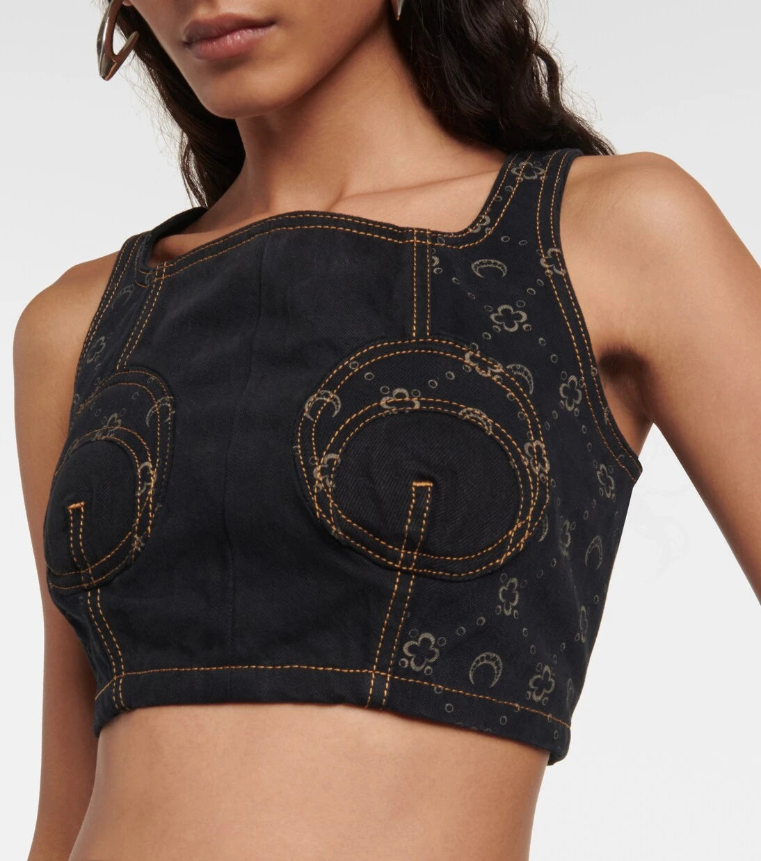 Marine Serre - Regenerated cropped denim bustier