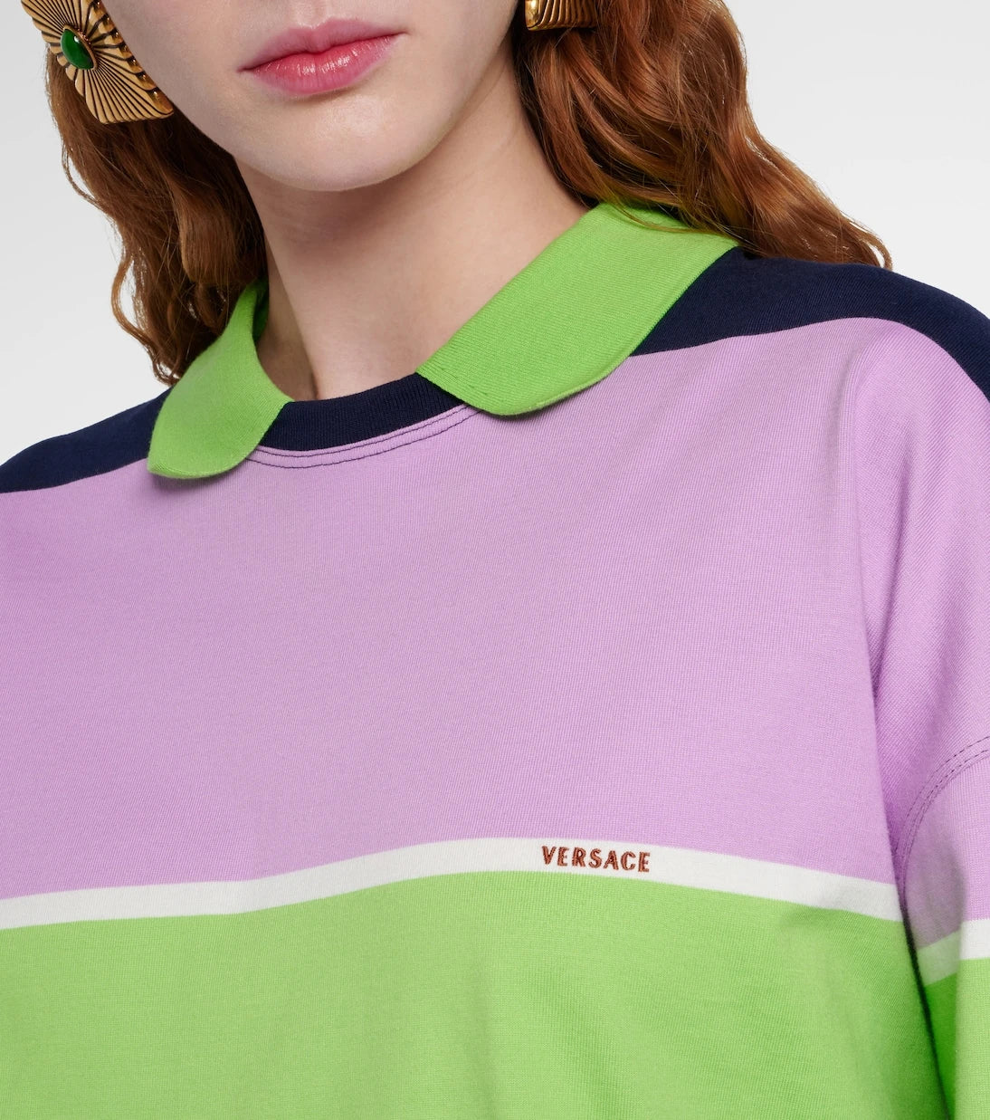 Versace - Striped cotton jersey polo sweater
