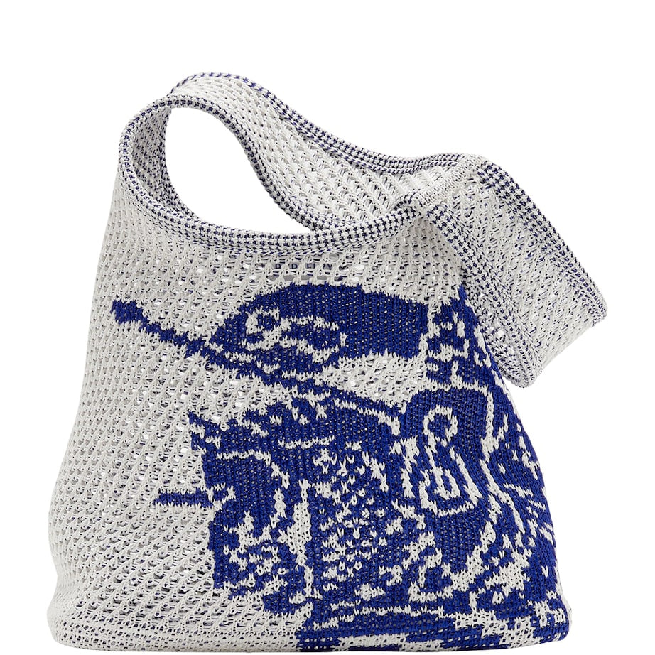Burberry White Small Crochet Equestrian Knight Design Shoulder Bag