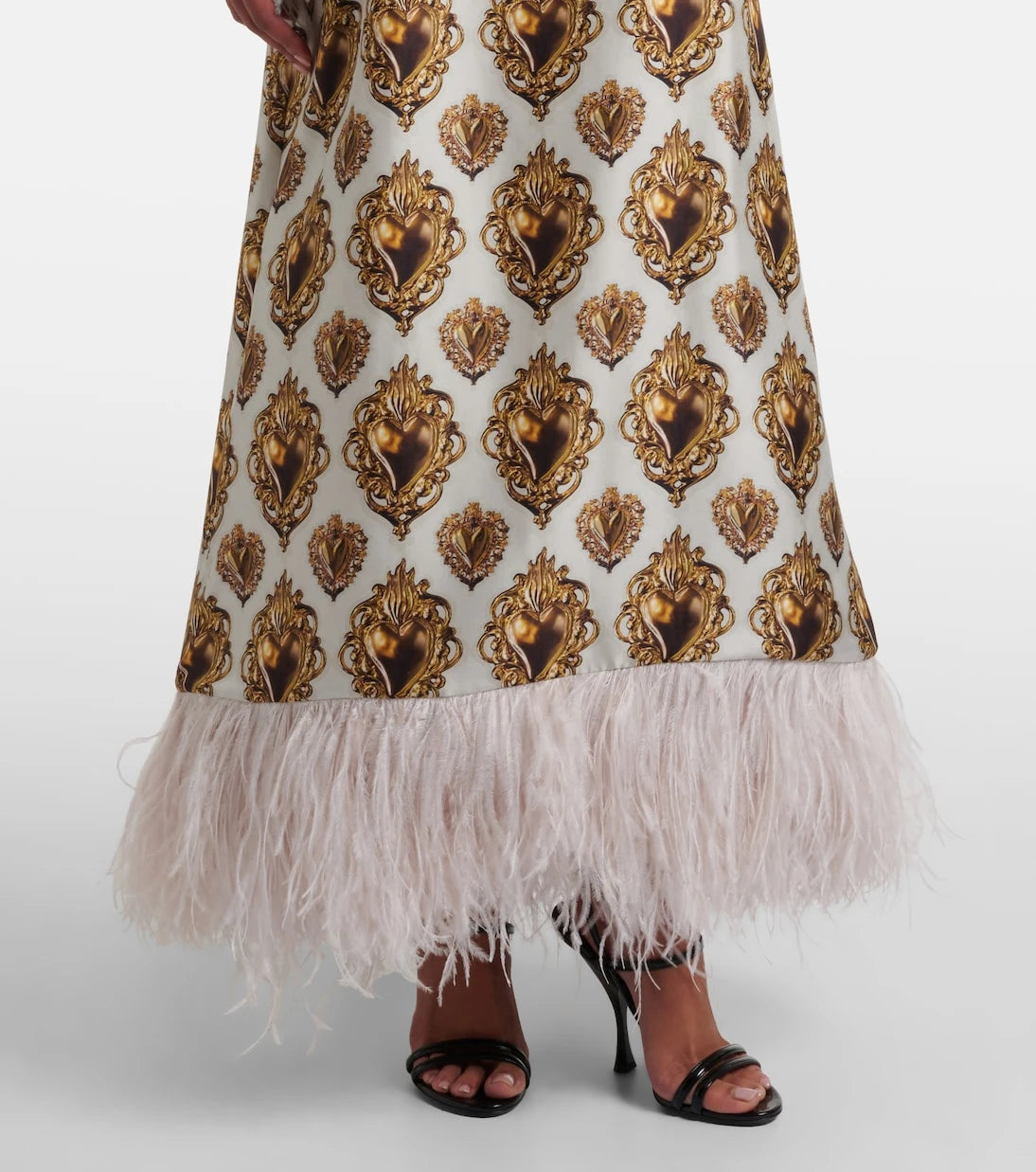 Dolce&Gabbana - Feather-trimmed printed silk maxi dress