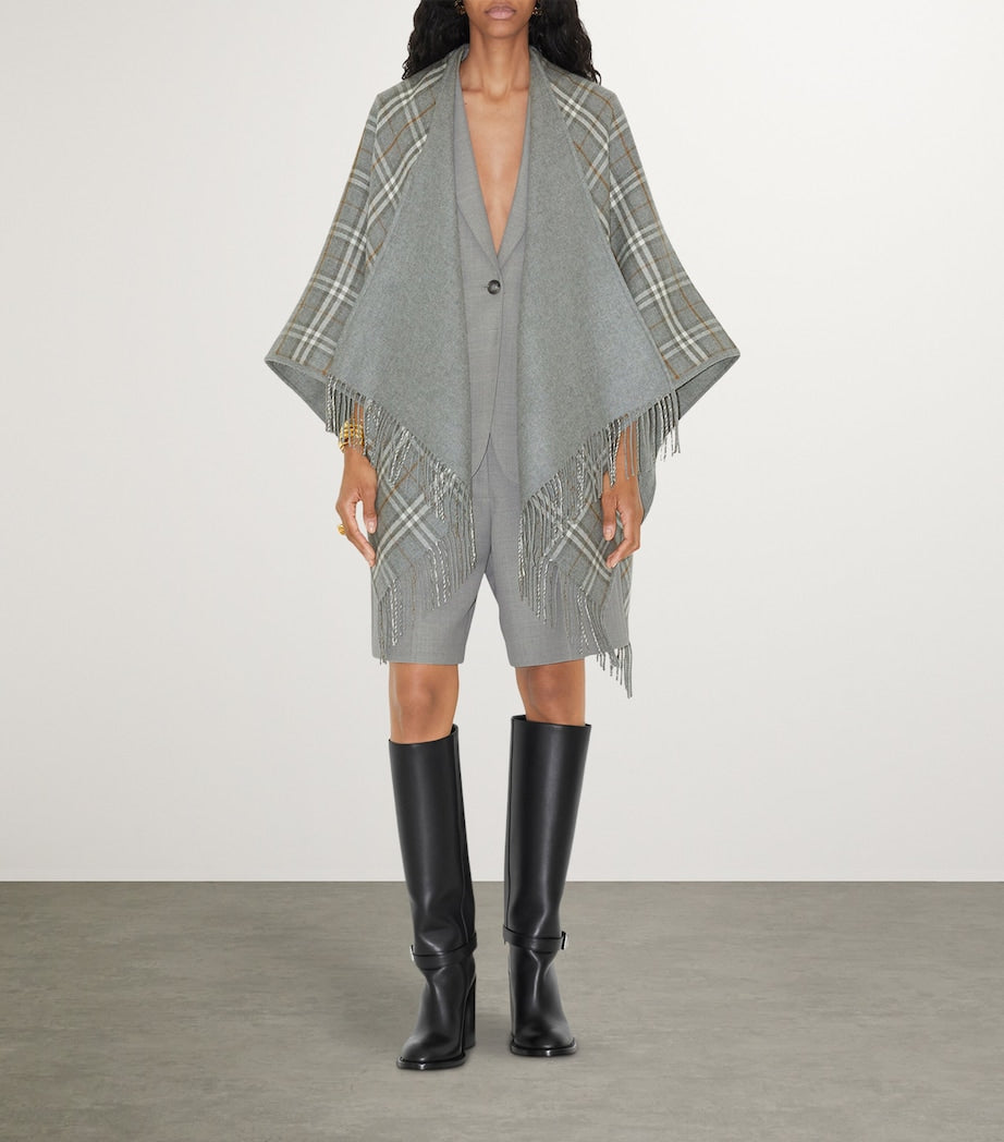 Burberry Grey Wool Reversible Check Cape