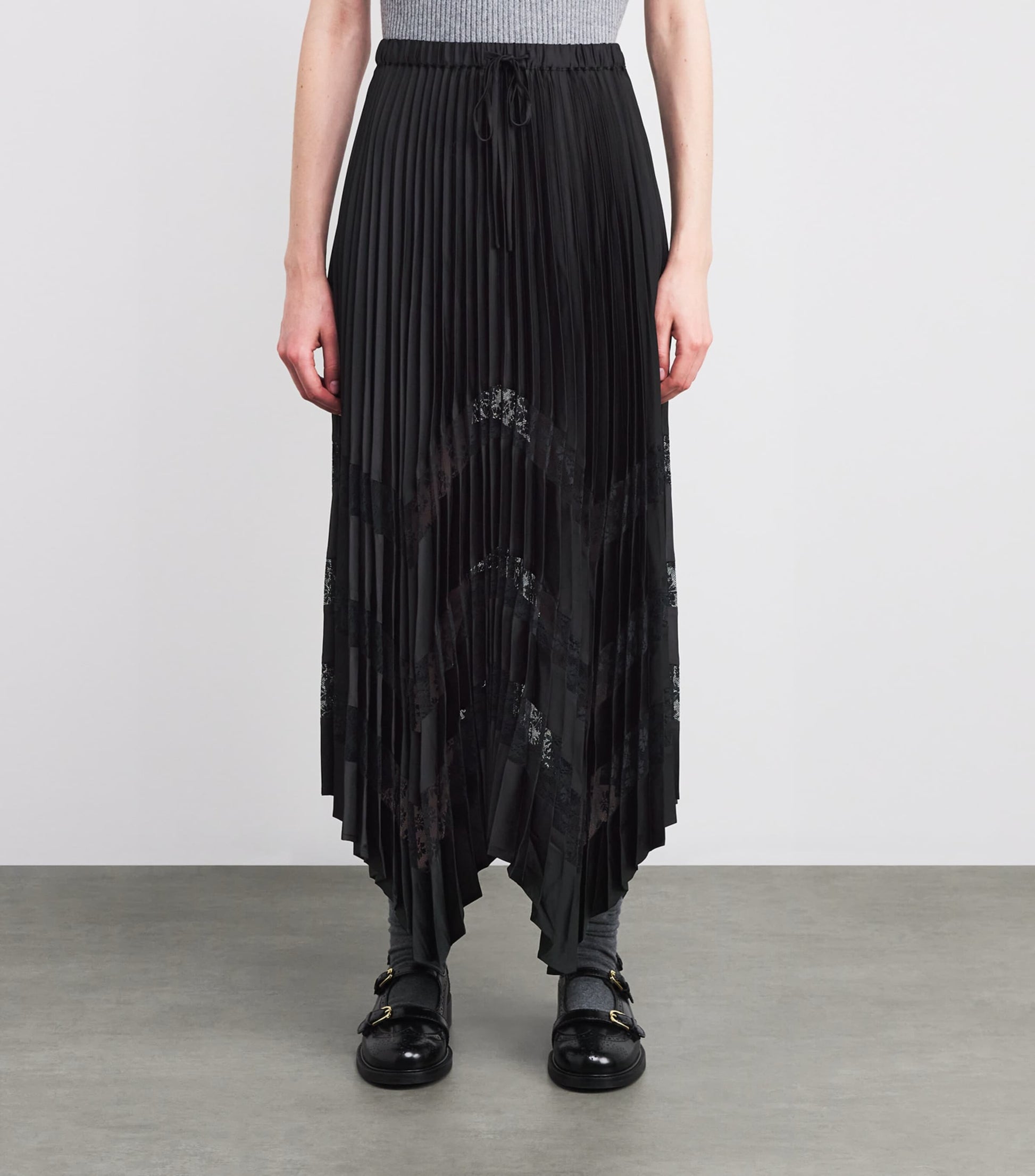 Claudie Pierlot Black Lace-Trim Pleated Maxi Skirt