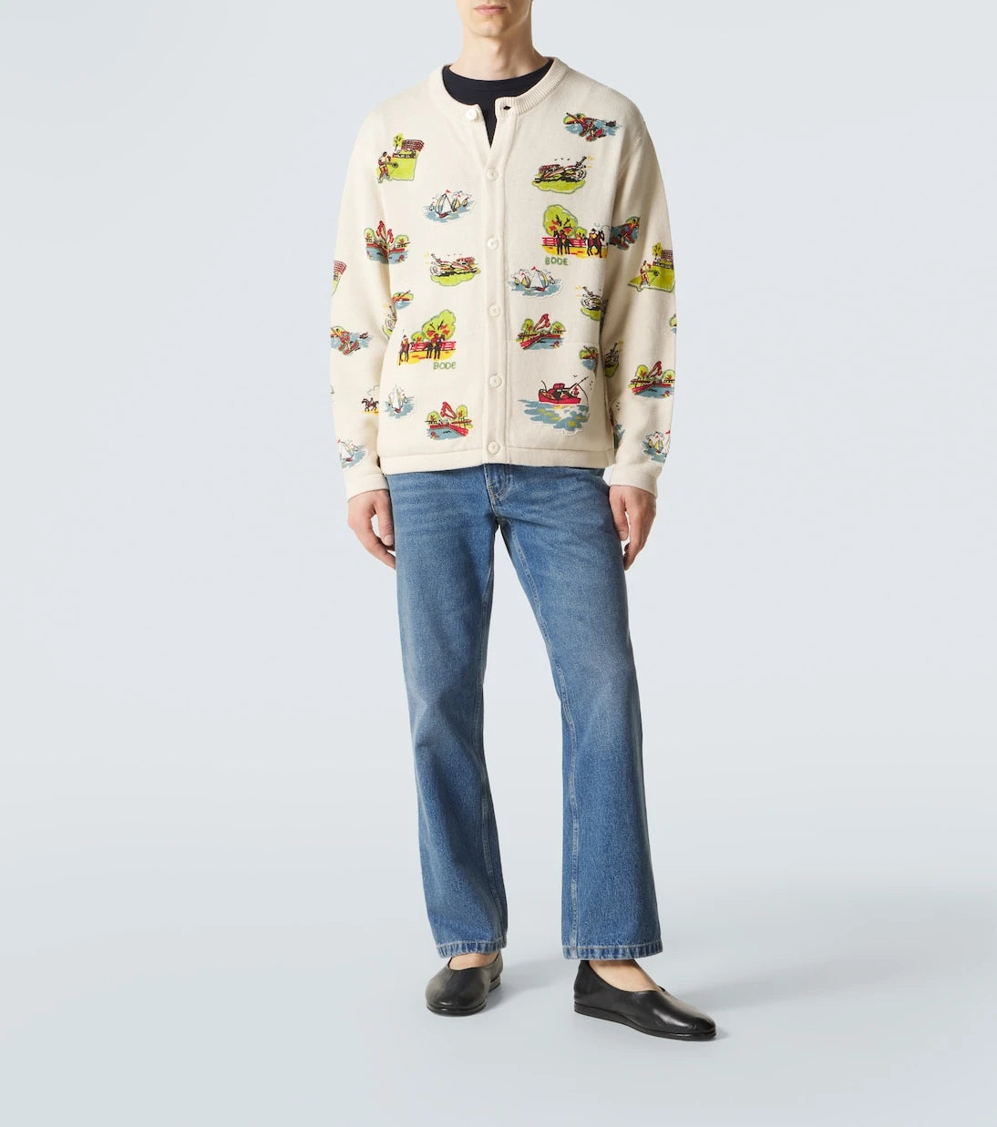 Bode - Beaded Camp wool and cotton cardigan