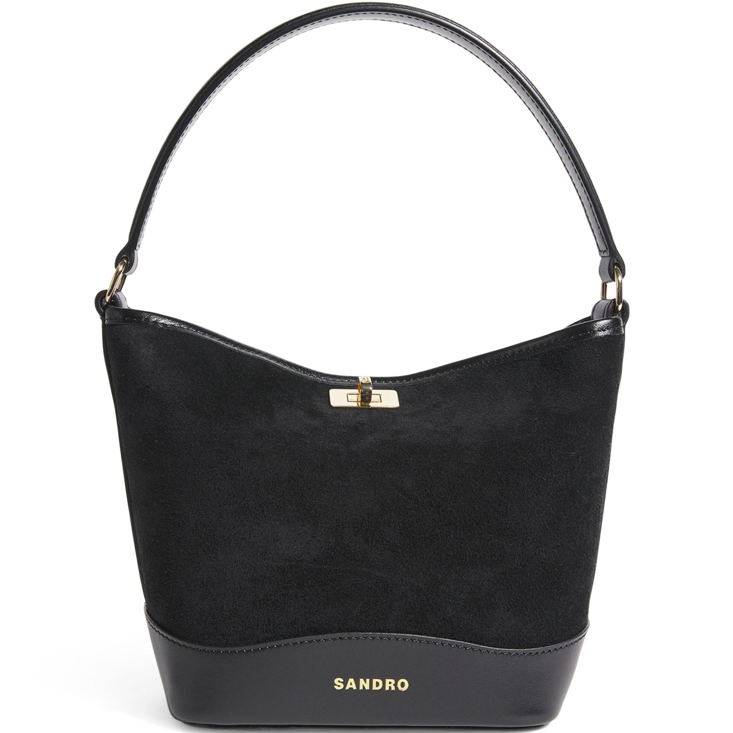 Sandro Paris Black Mini Suede Tangoso Bucket Bag