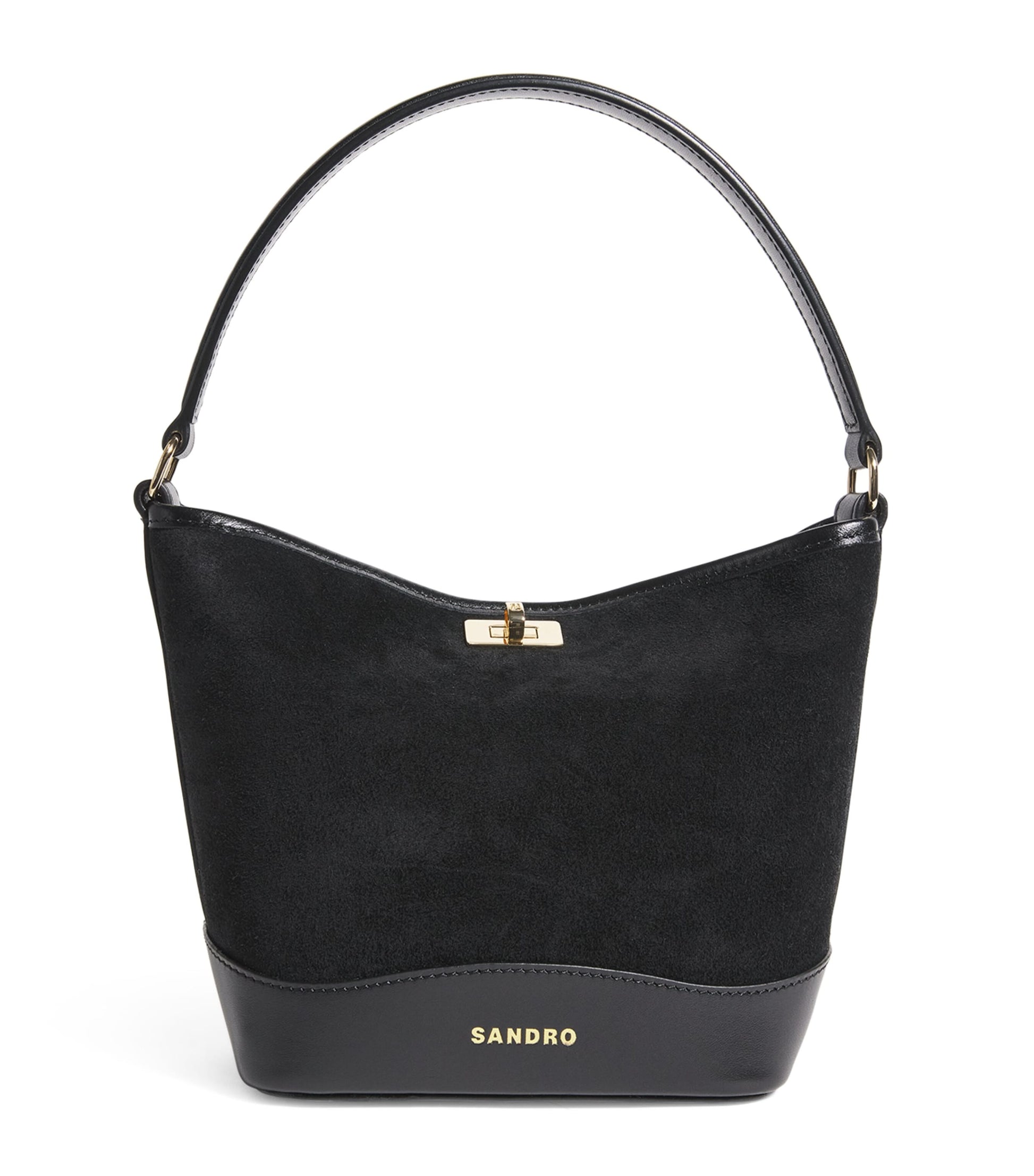 Sandro Paris Black Mini Suede Tangoso Bucket Bag