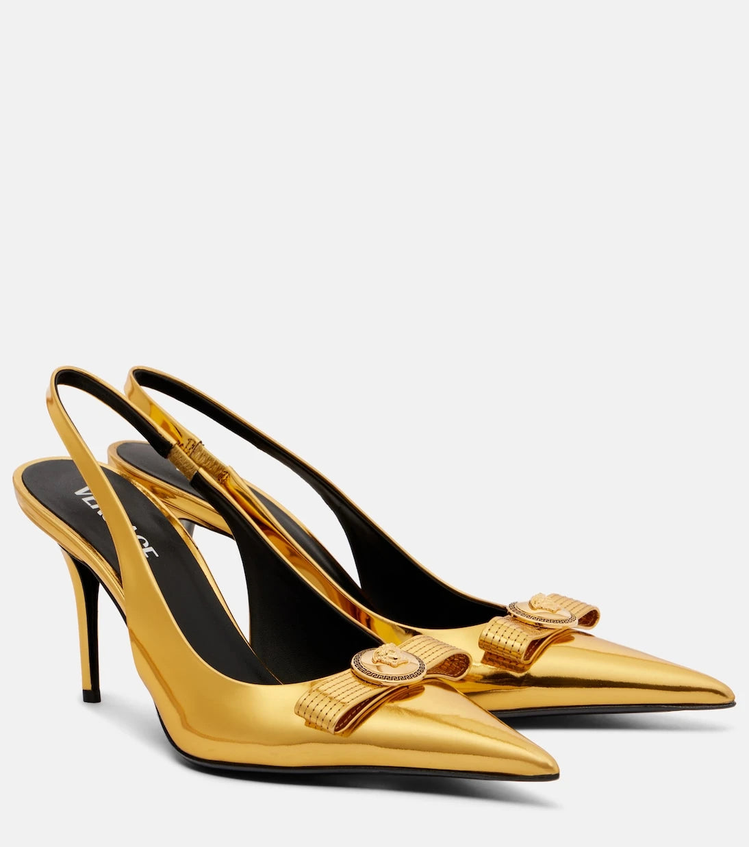 Versace - Gianni Ribbon 85 leather slingback pumps