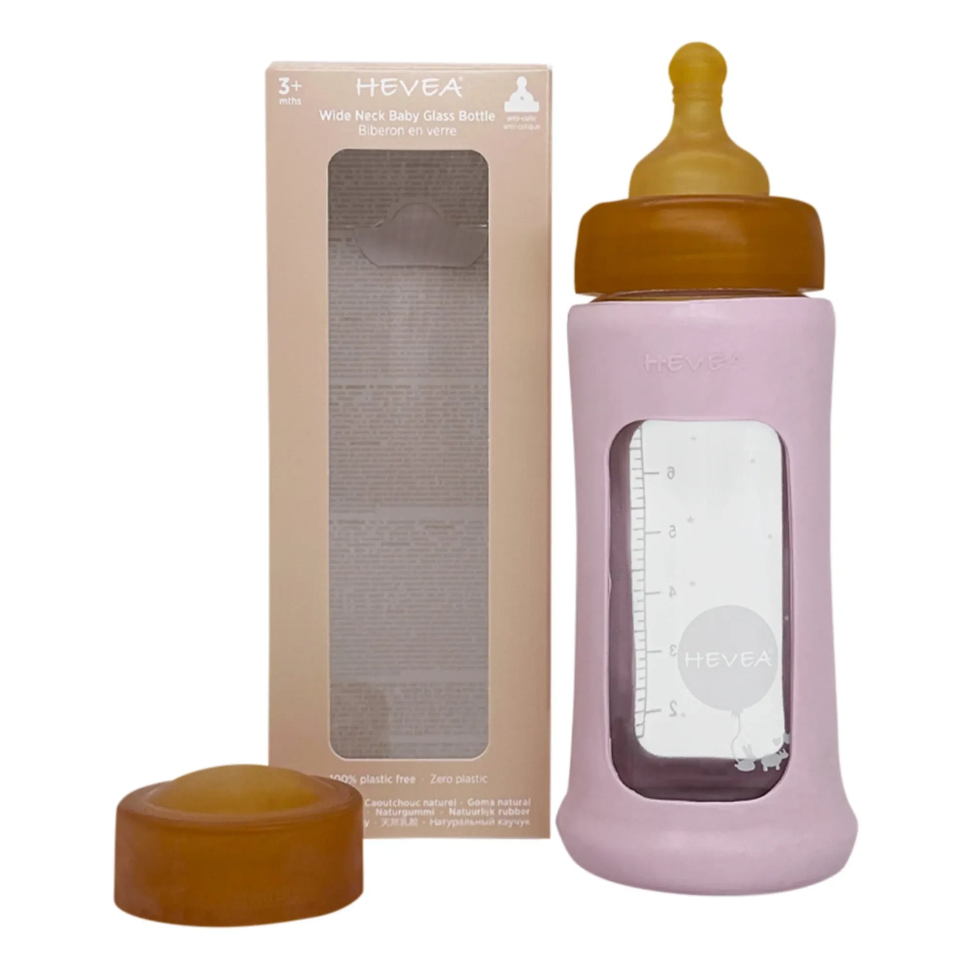 Hevea - Medium Flow Wide-Neck Glass Bottle with Protective Sleeve | Powder pink