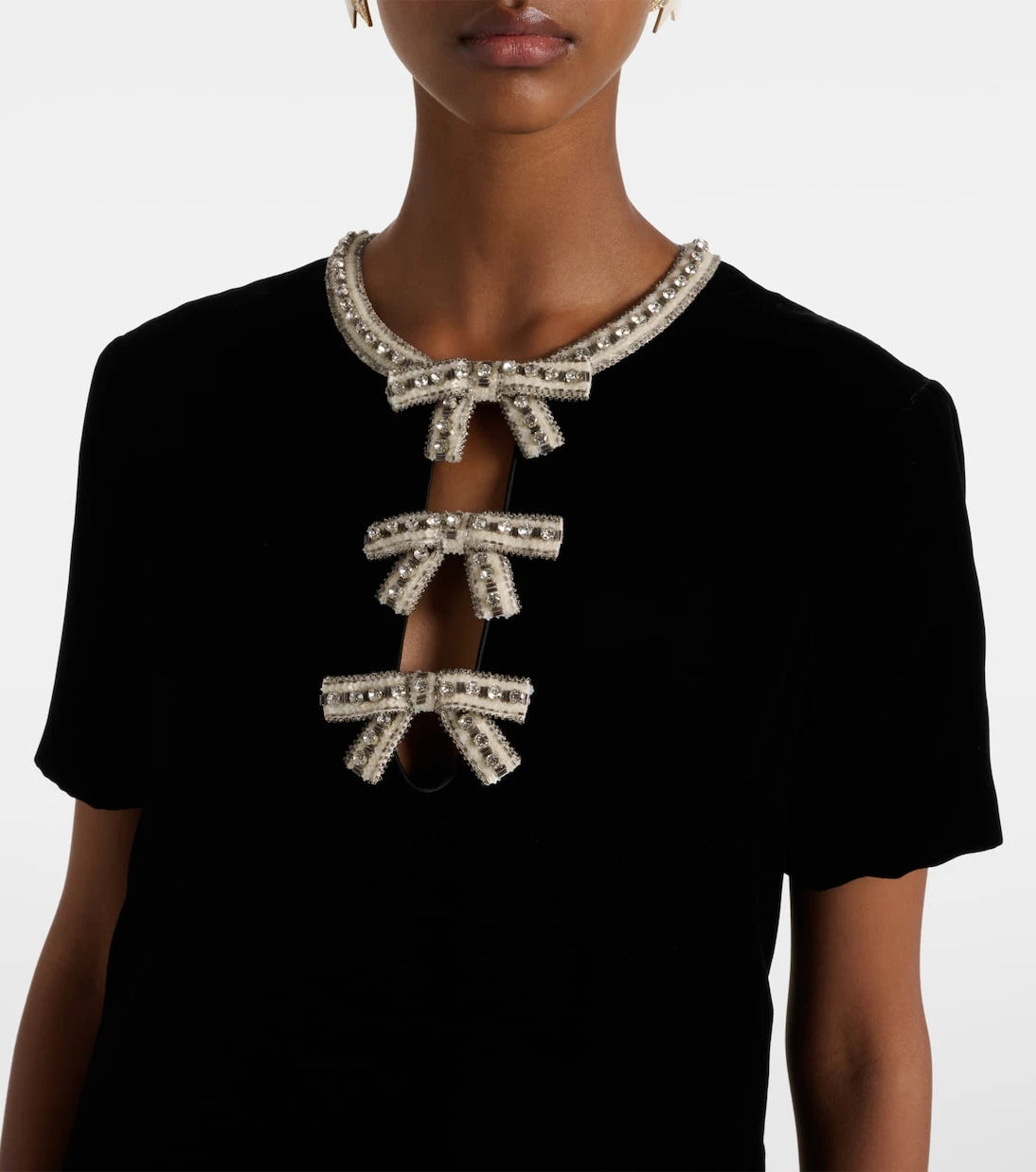 Valentino - Embellished feather-trimmed velvet minidress