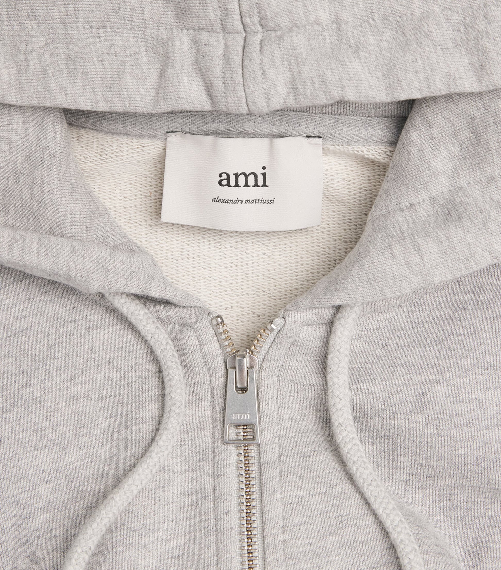 AMI Paris Grey Organic Cotton Ami de Coeur Zip-Up Hoodie