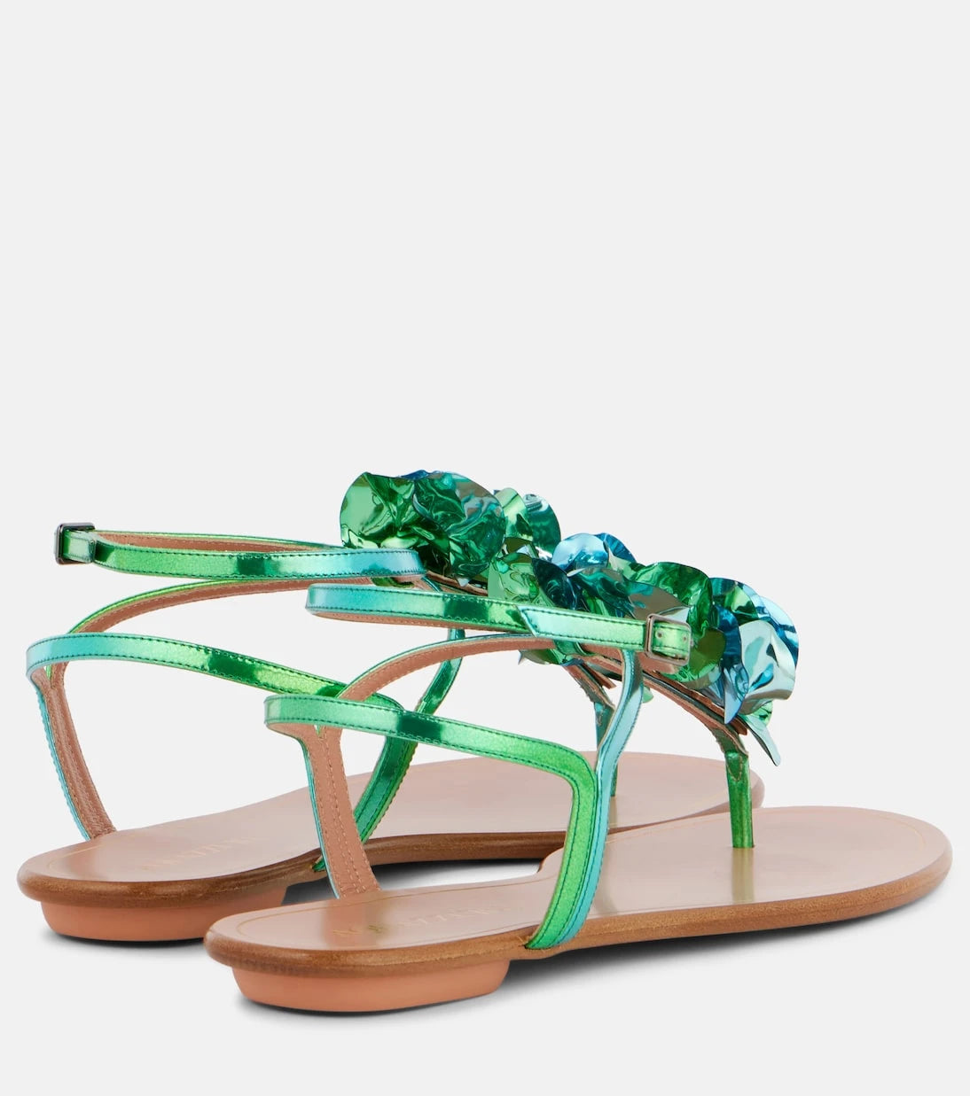 Aquazzura - صندل ثونغ (فليب فلوب) صيفي لامع من الجلد