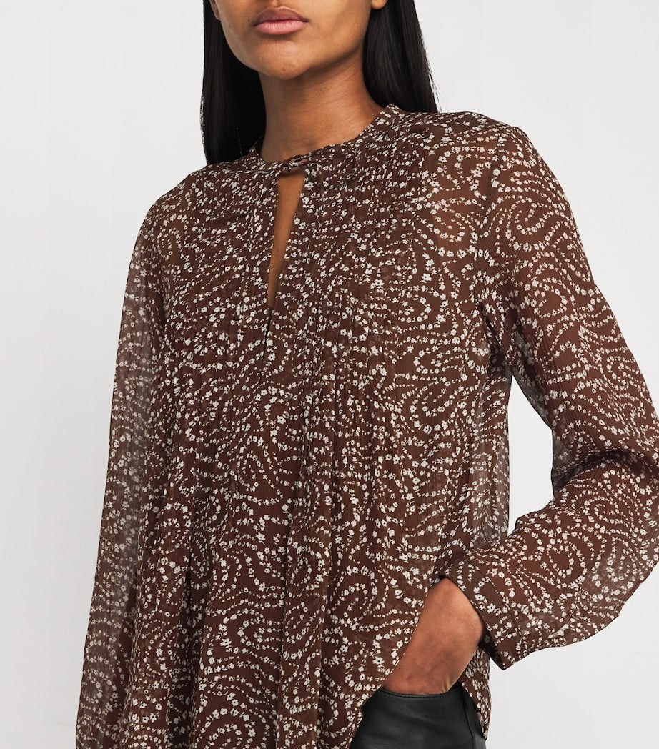 Rag & Bone Brown Silk-Blend Floral Amaris Blouse