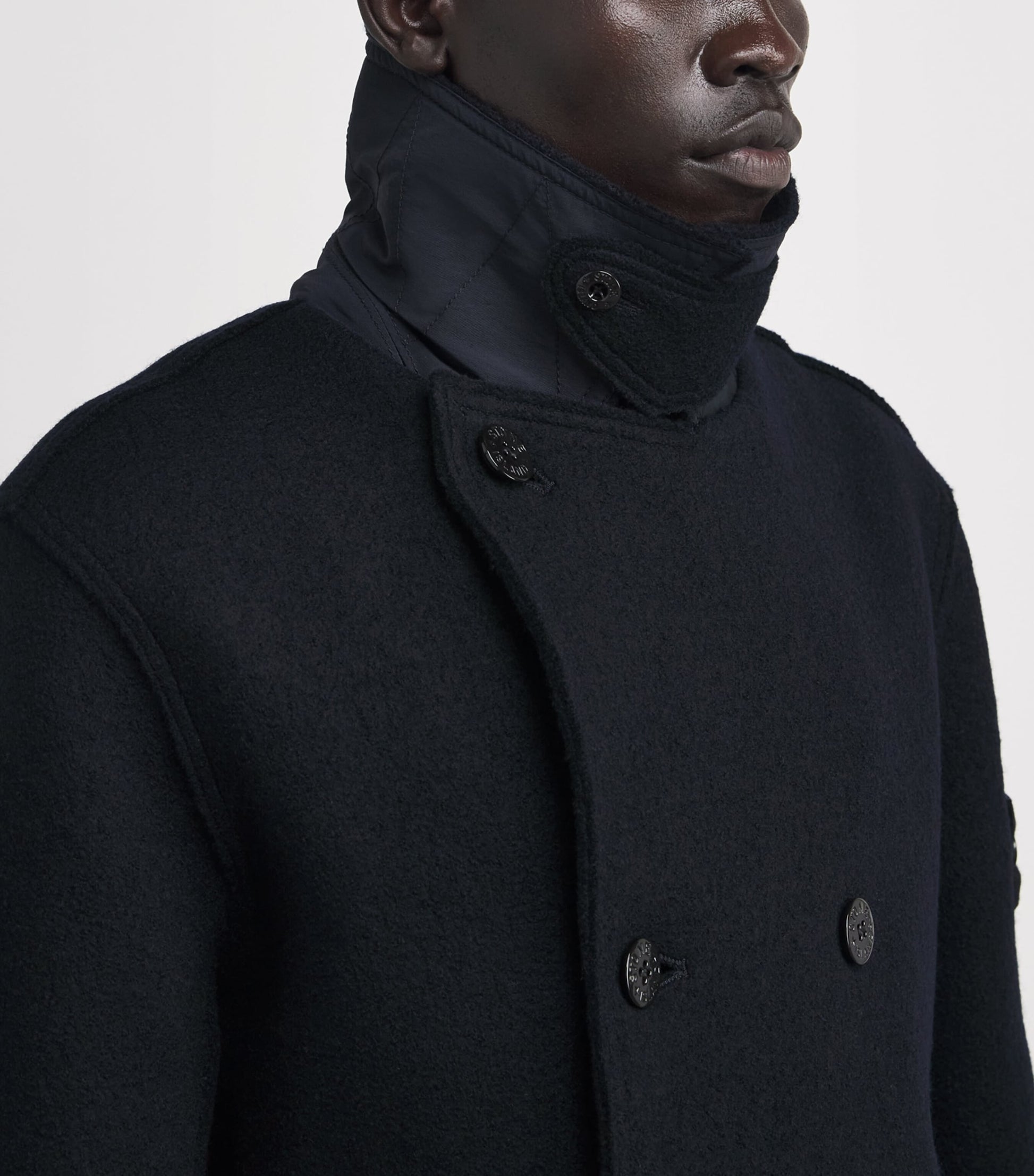Stone Island Navy Wool Felted Compass Pea Coat