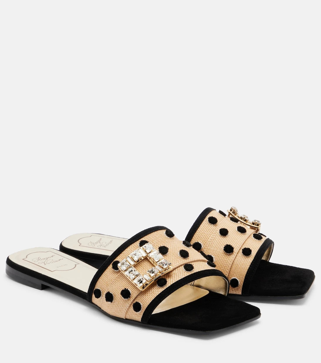 Roger Vivier - Très Vivier polka-dot suede-trimmed slides