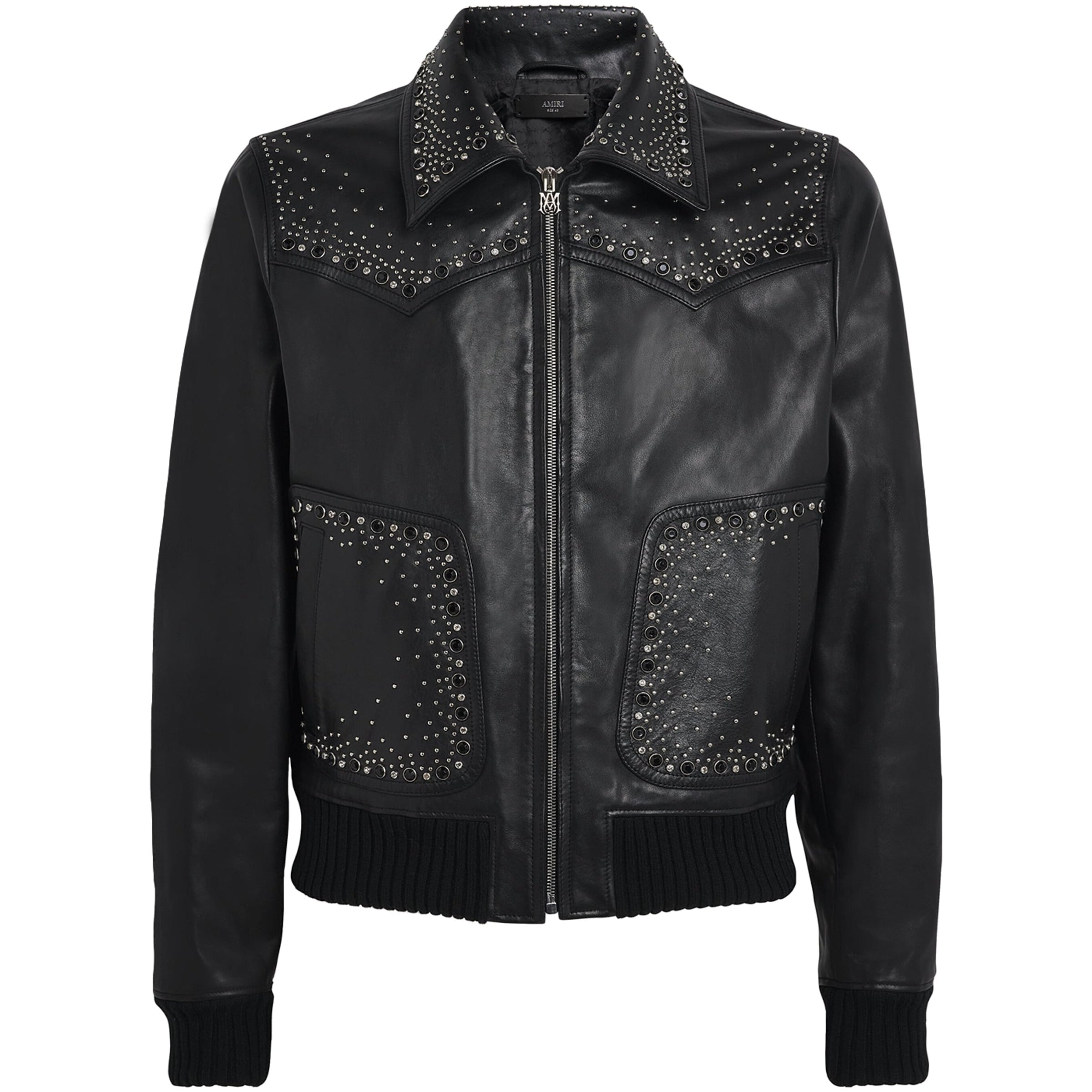 Black Leather Crystal-Embellished Jacket