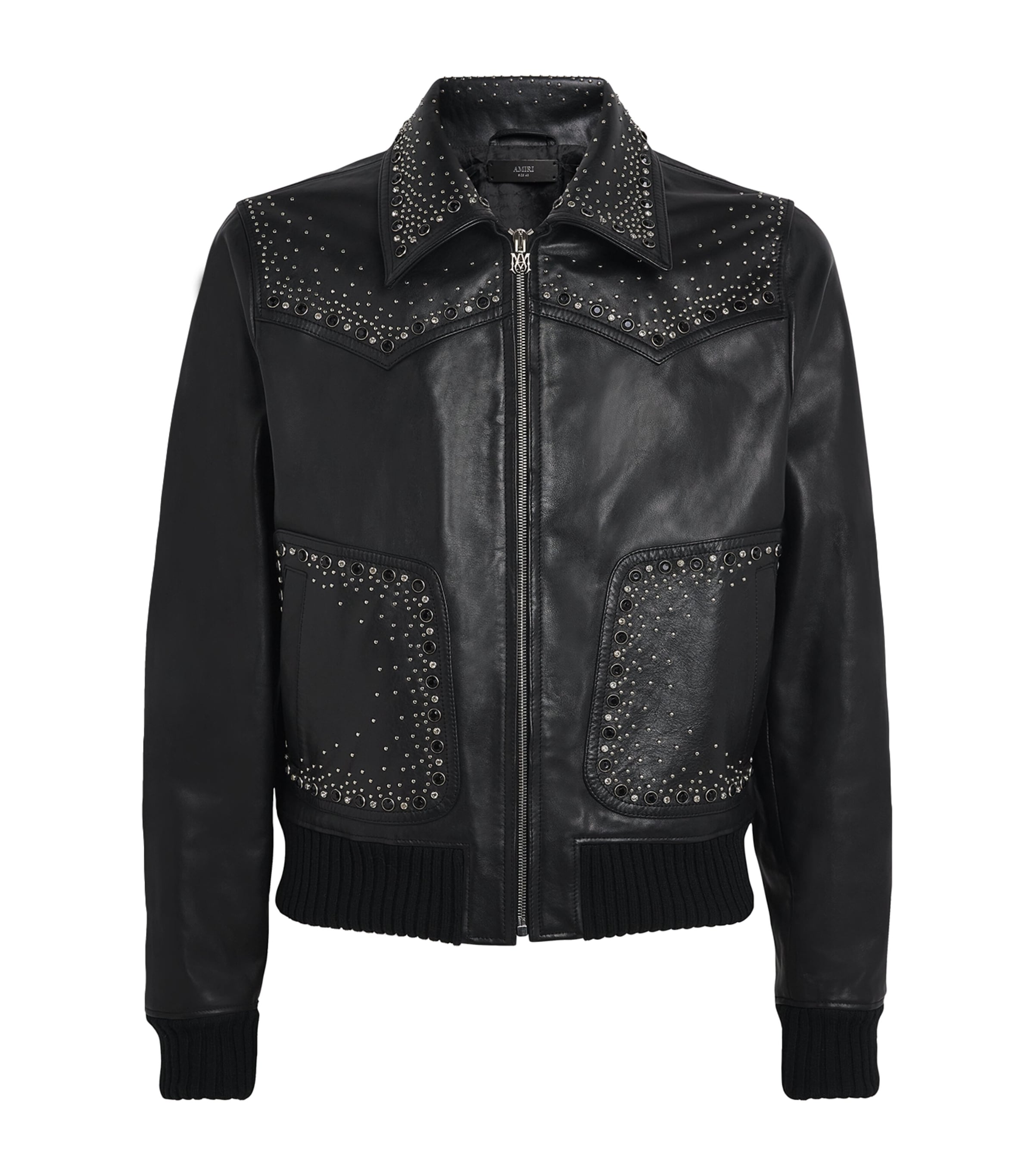 Black Leather Crystal-Embellished Jacket