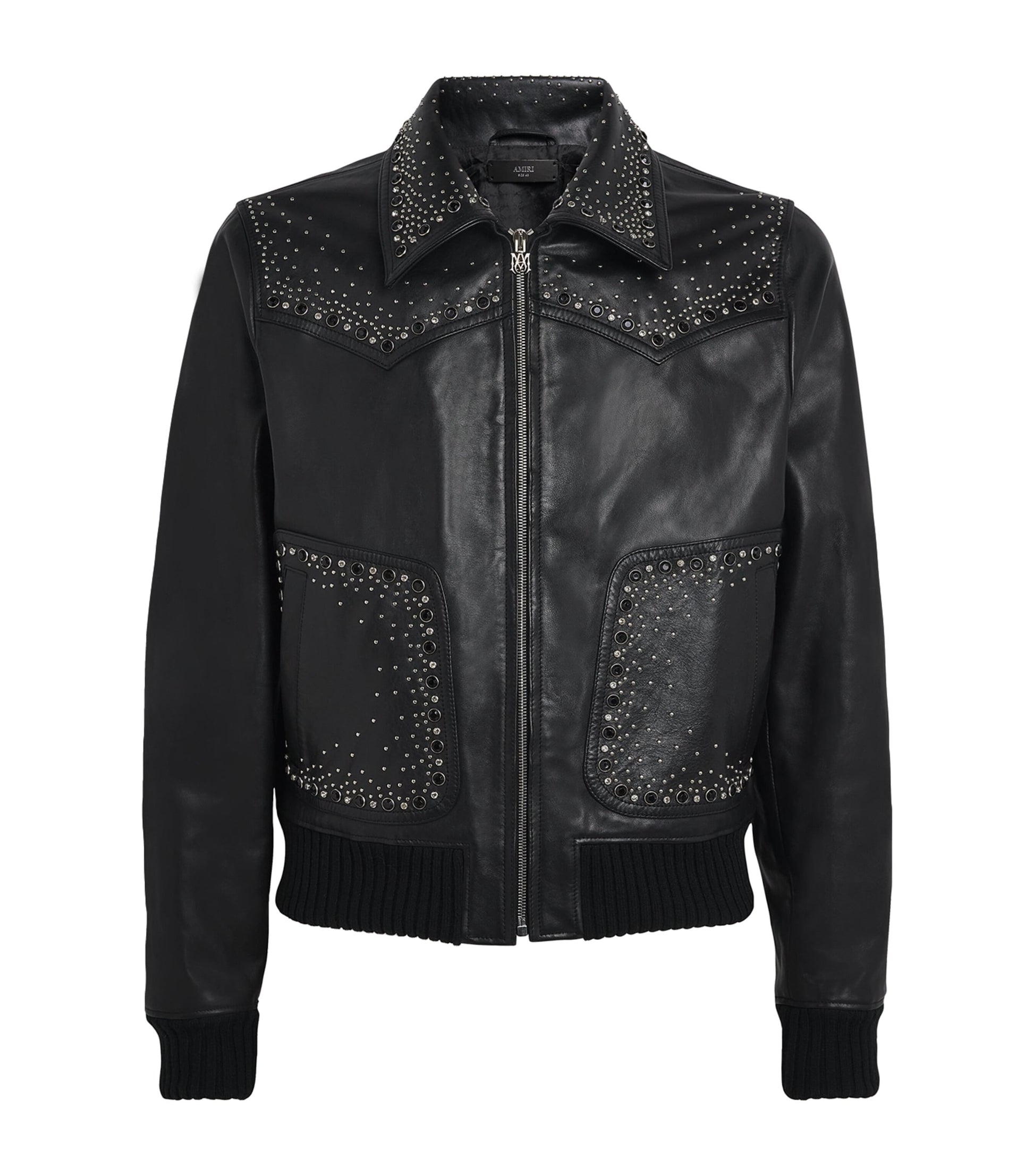 Black Leather Crystal-Embellished Jacket