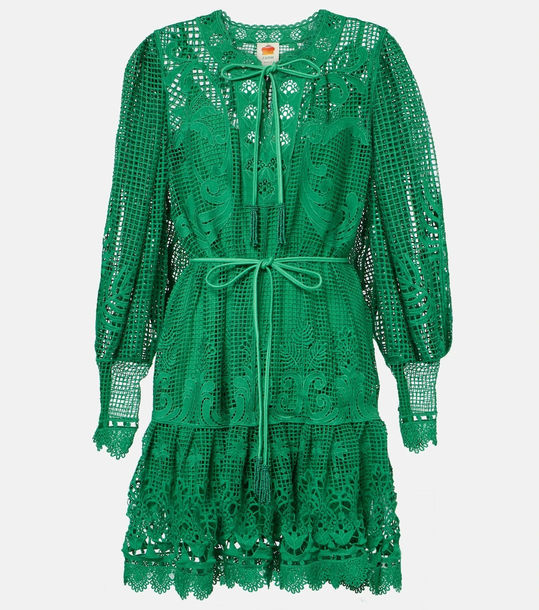 Farm Rio - Tropical Flight Green guipure minidress